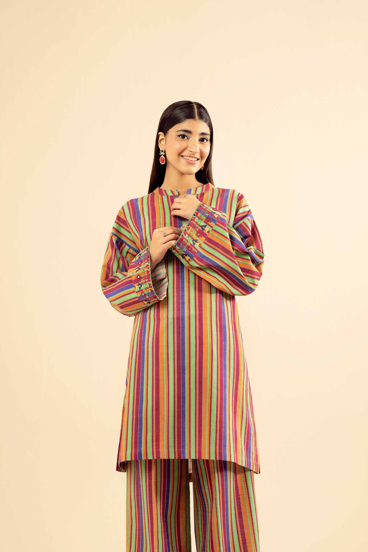 2 Piece - Printed Embroidered Suit - PW25-223