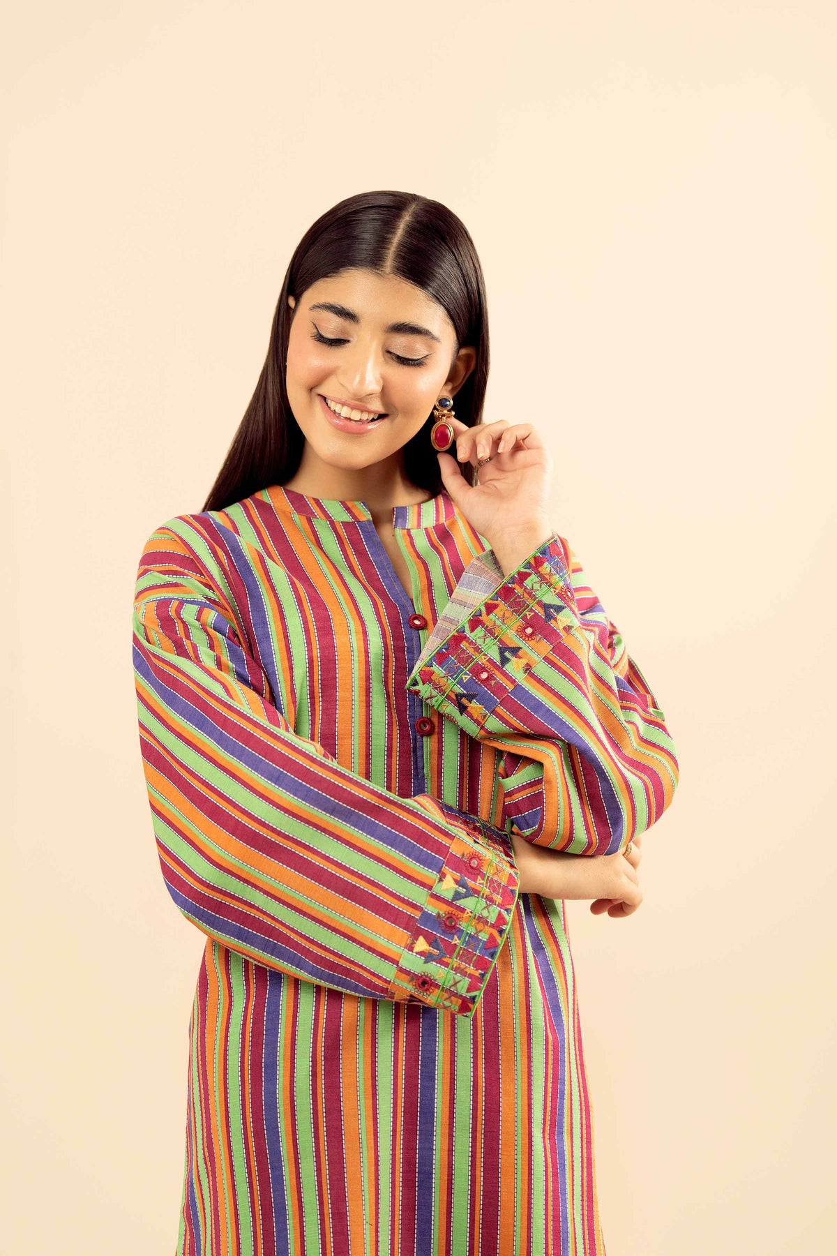 2 Piece - Printed Embroidered Suit - PW25-223