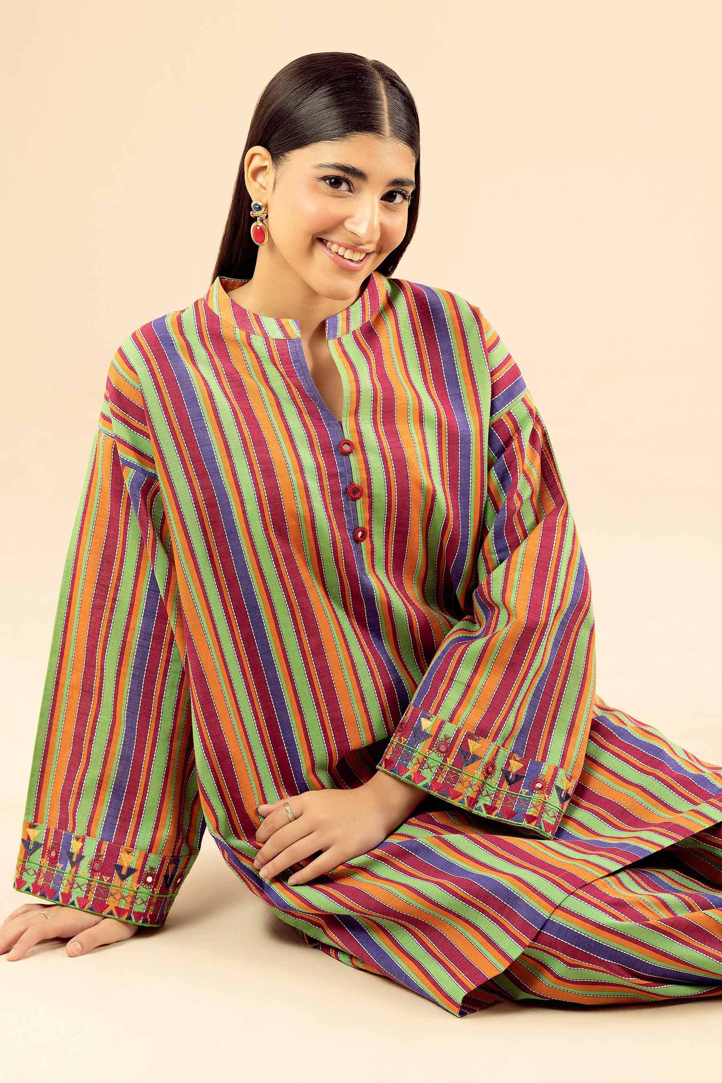 2 Piece - Printed Embroidered Suit - PW25-223