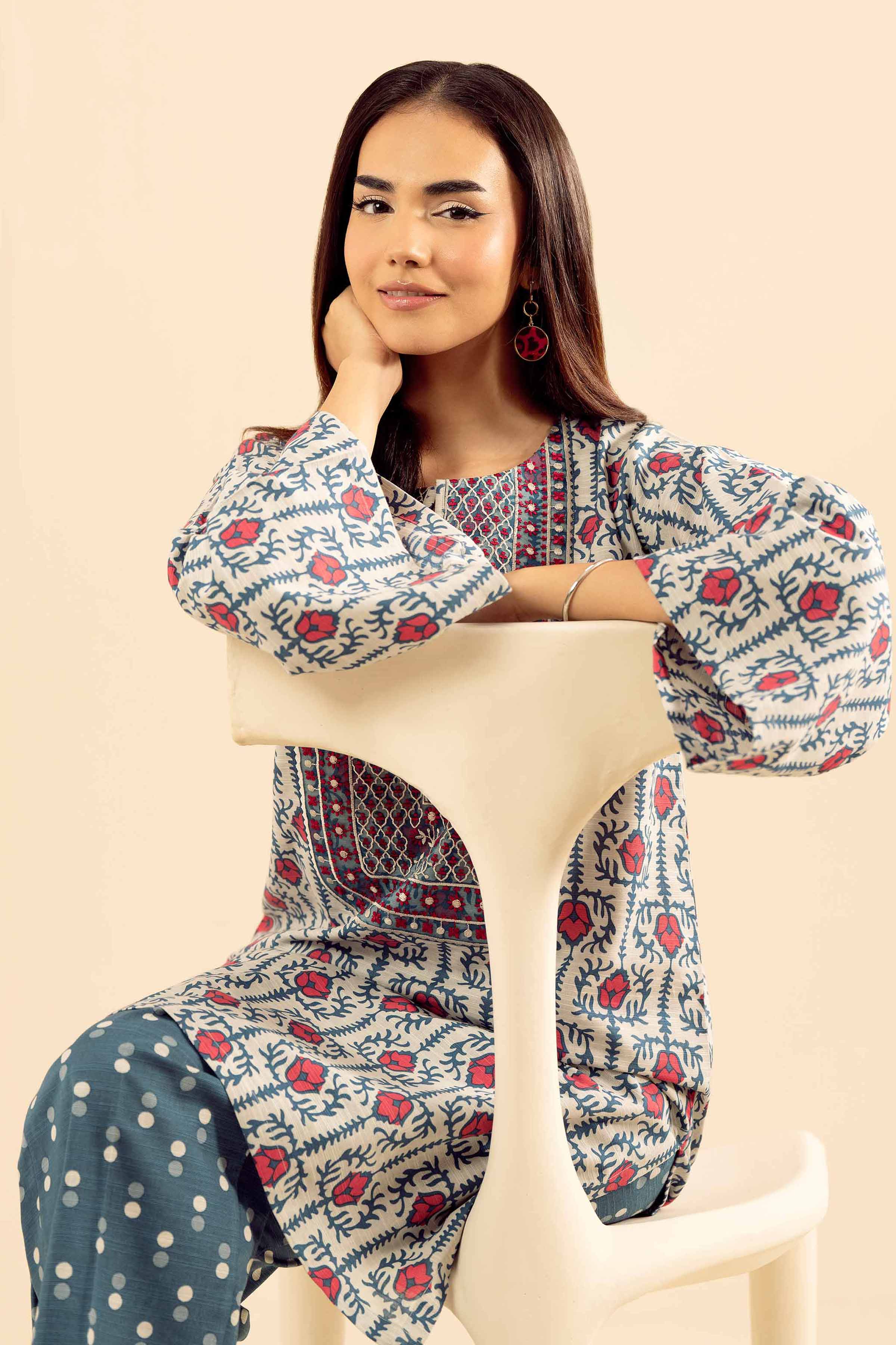 2 Piece - Printed Embroidered Suit - PW25-227