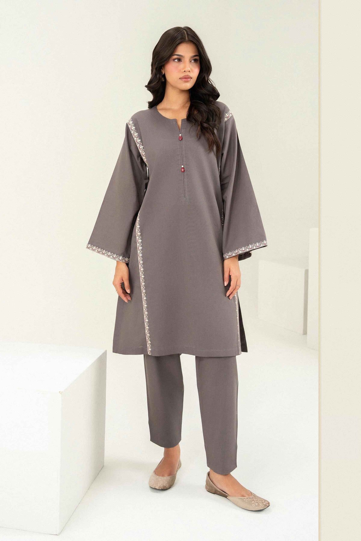 Dark Grey 2 Piece - Embroidered Suit - PW25-242