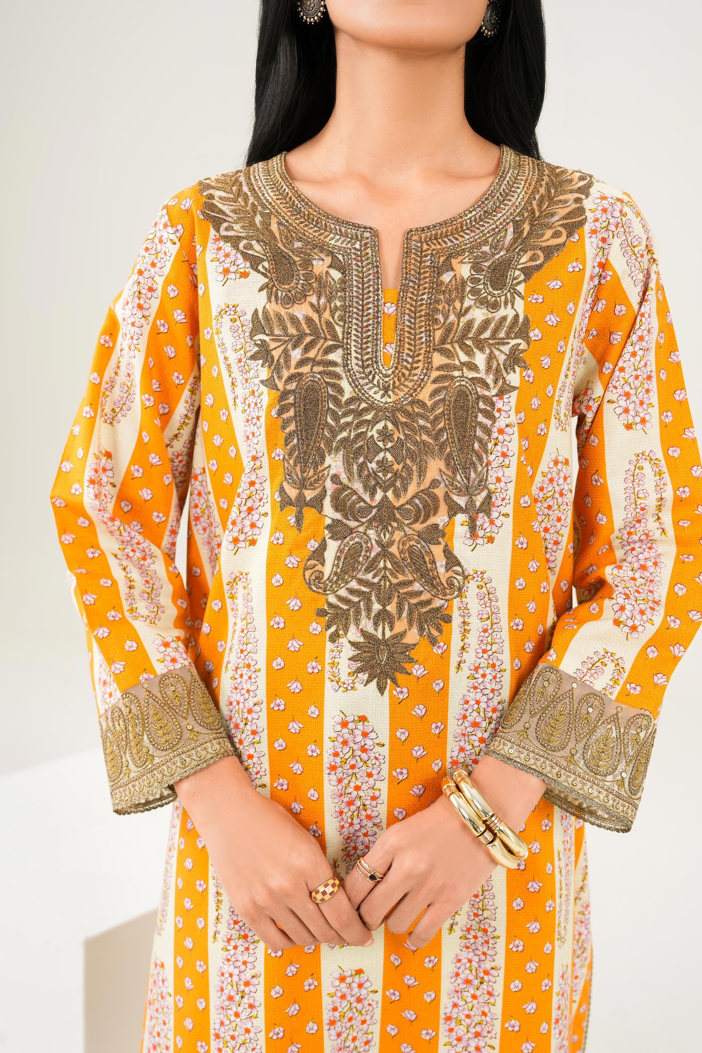 2 Piece - Printed Embroidered Suit - PW25-281