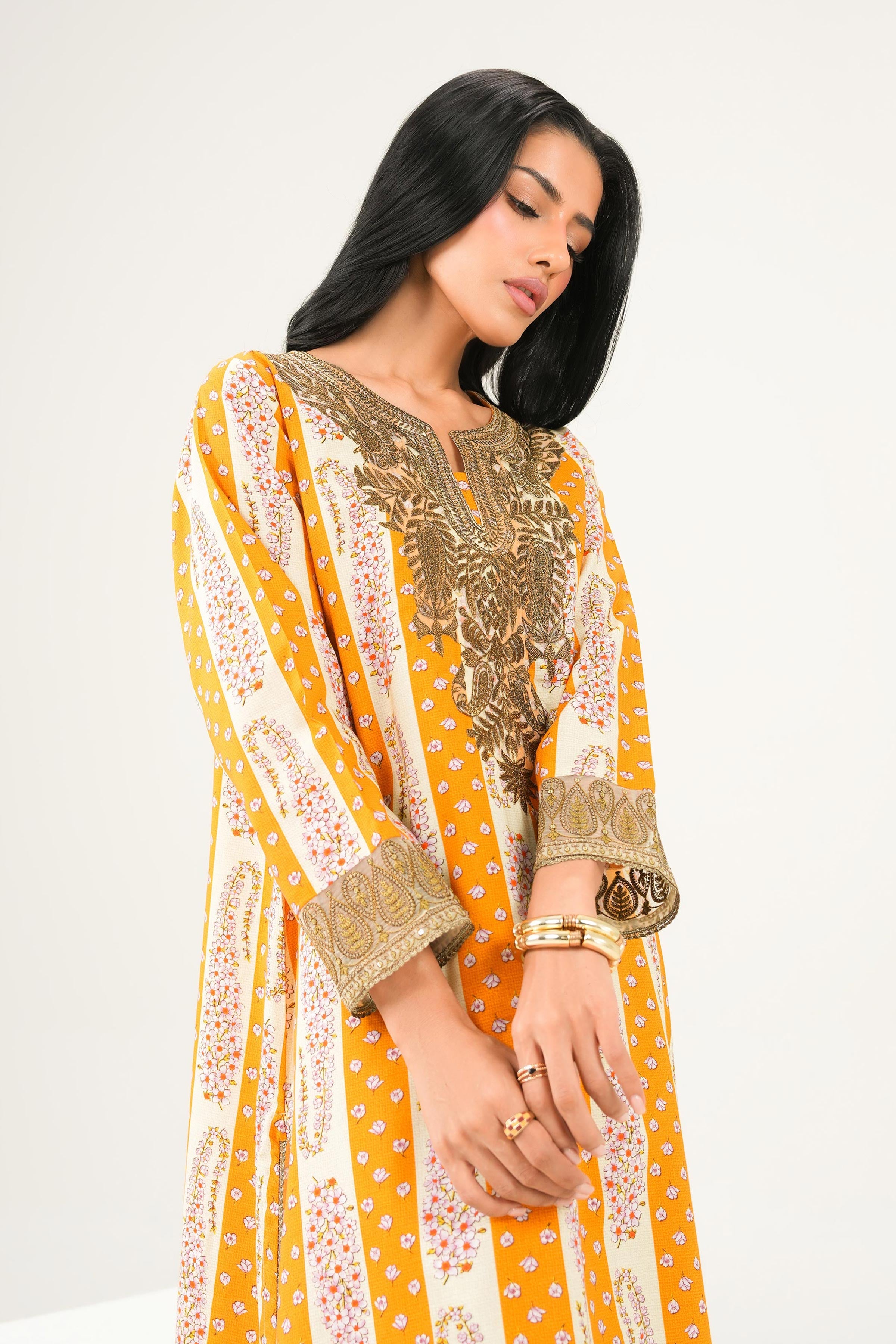 2 Piece - Printed Embroidered Suit - PW25-281