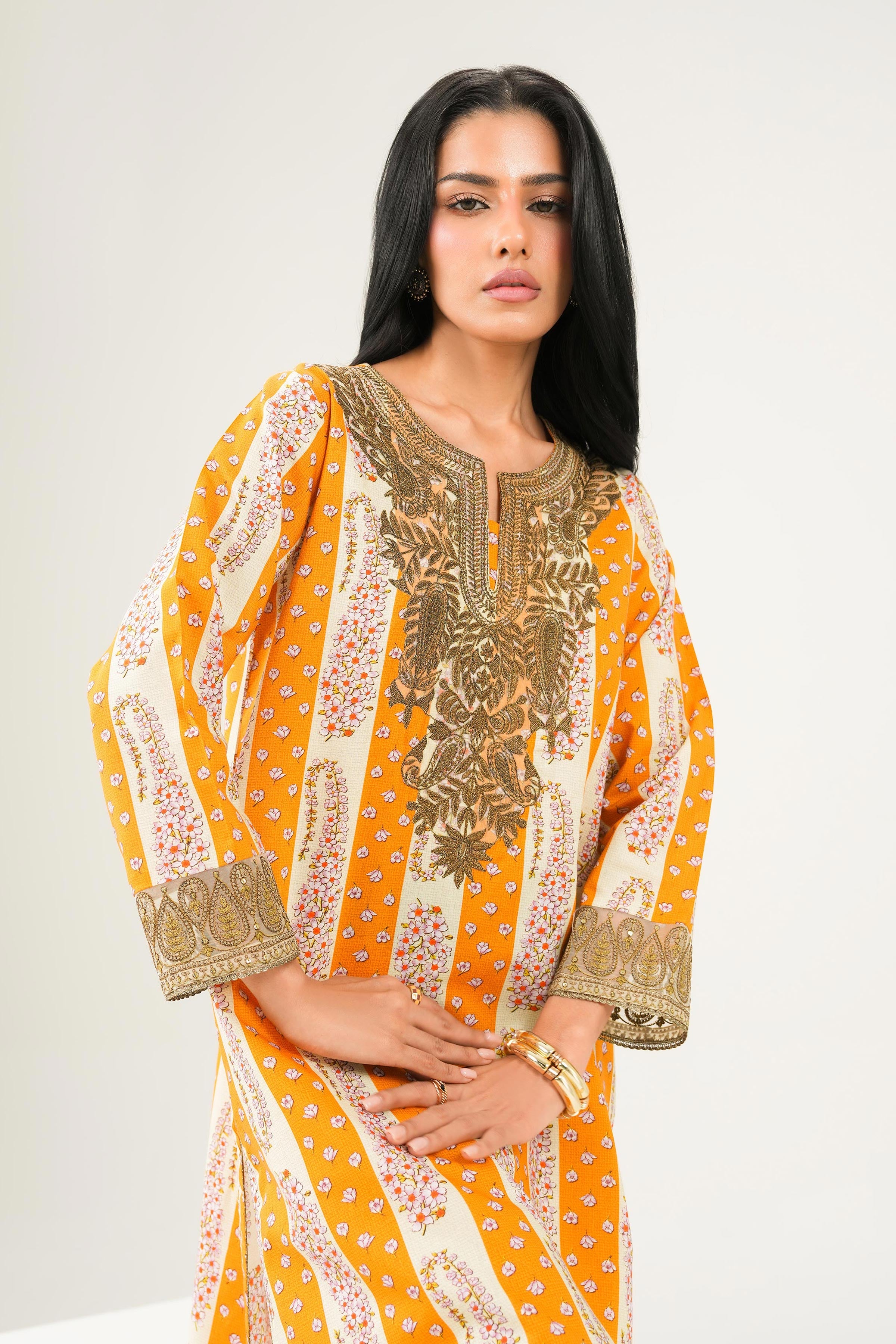 2 Piece - Printed Embroidered Suit - PW25-281