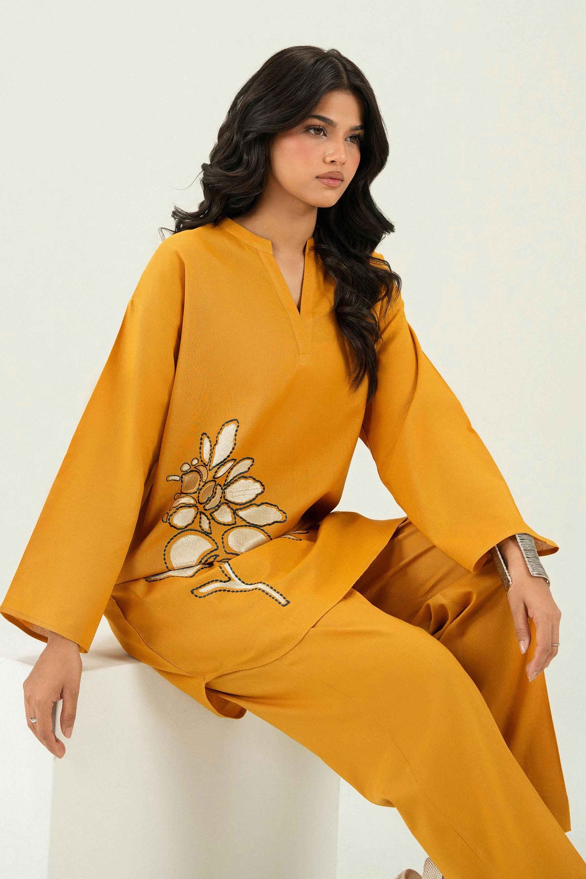 Mustard 2 Piece - Embroidered Suit - PW25-295