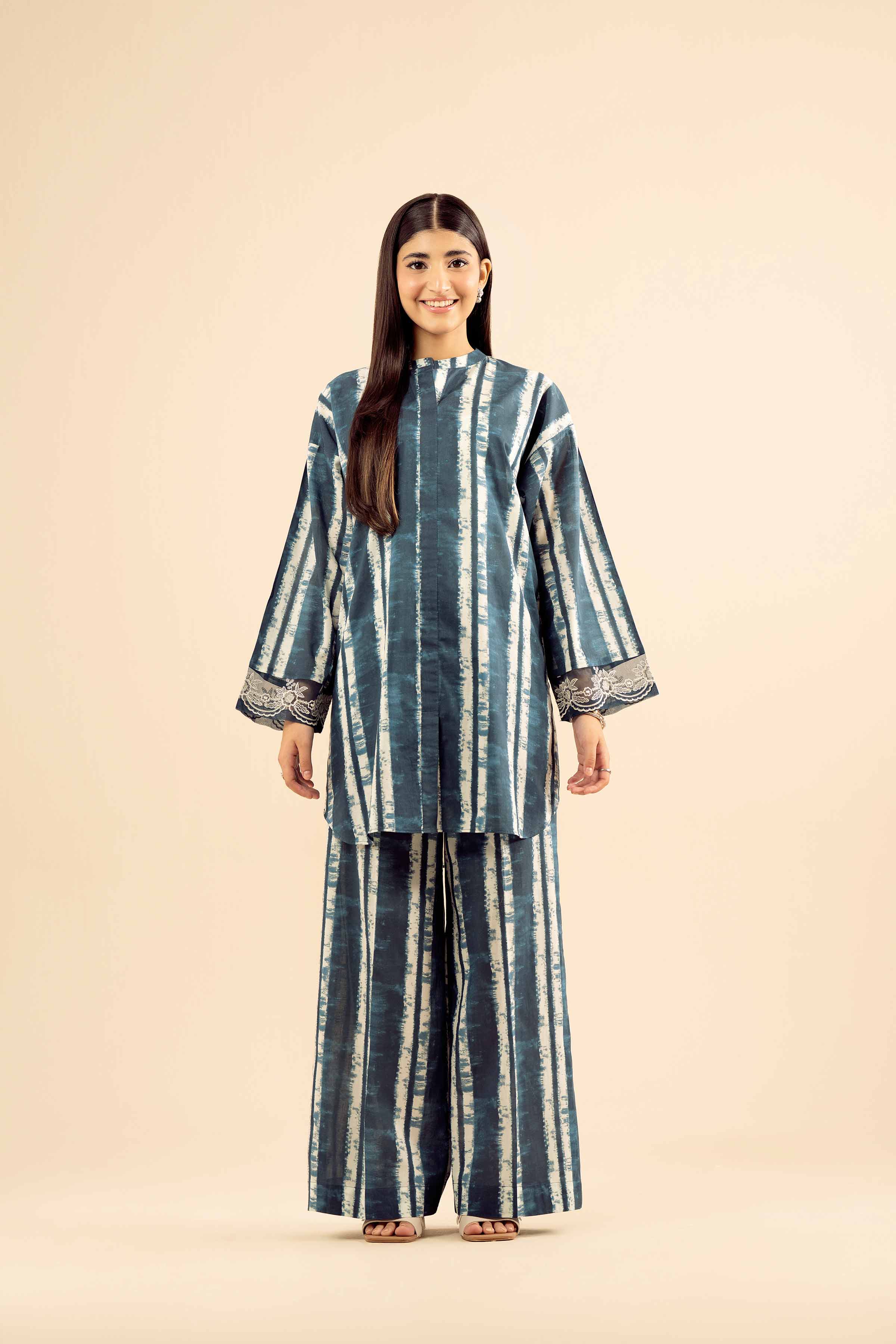 2 Piece - Printed Embroidered Suit - PW25-38