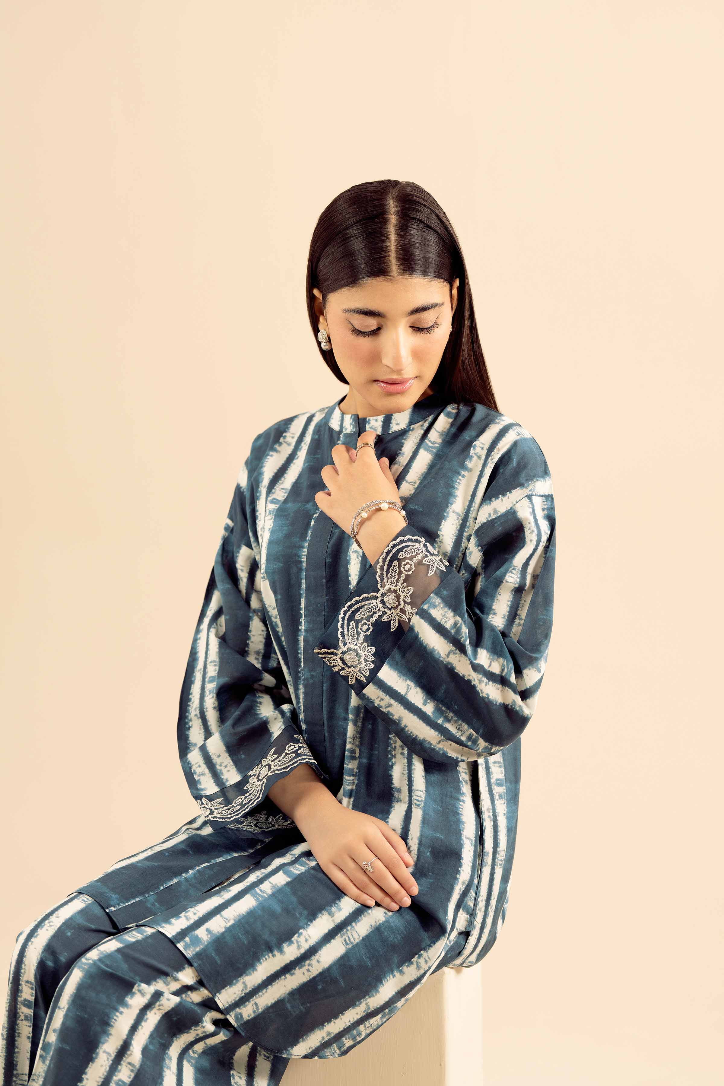 2 Piece - Printed Embroidered Suit - PW25-38