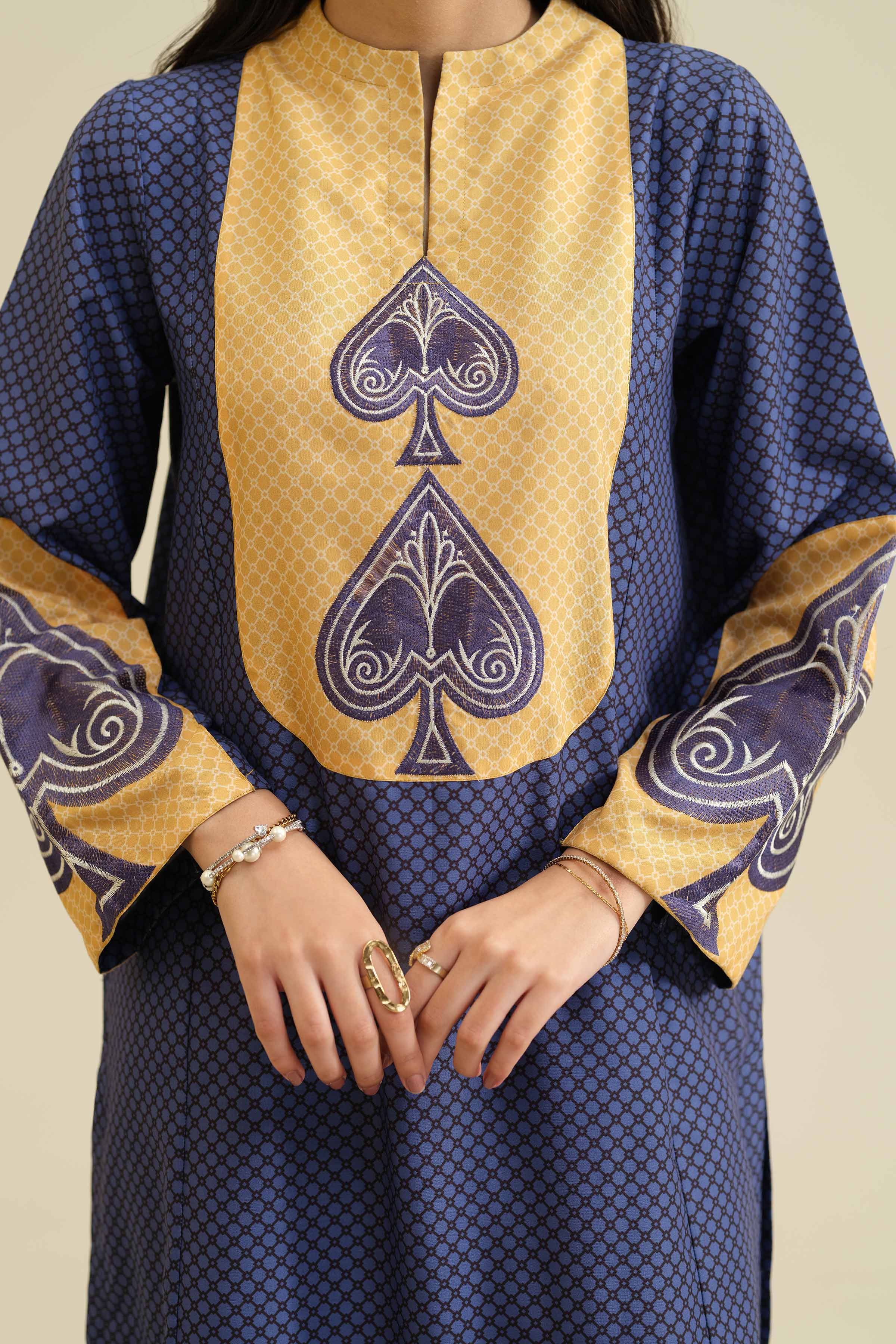 3 Piece - Printed Embroidered Suit - PW25-408