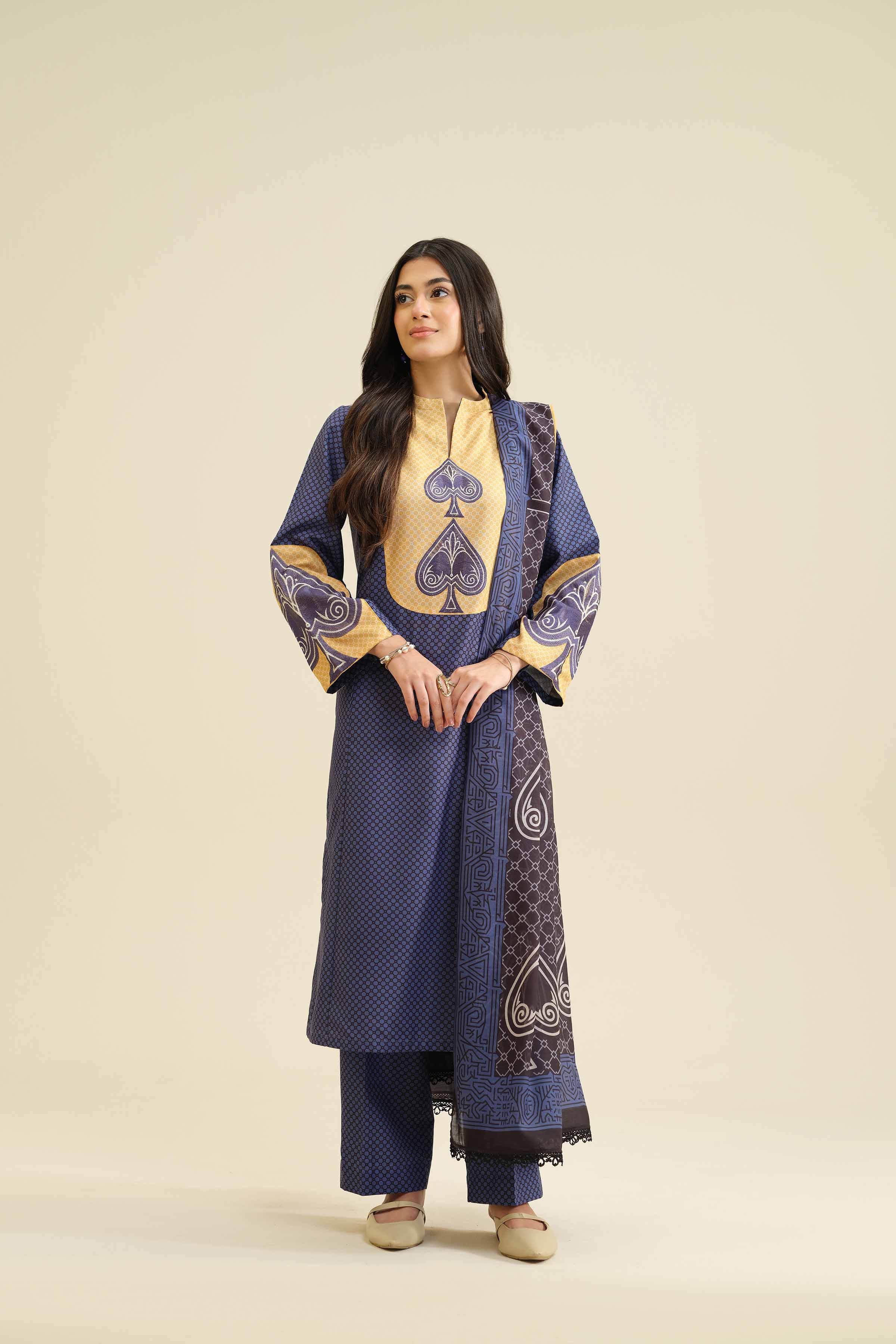 3 Piece - Printed Embroidered Suit - PW25-408