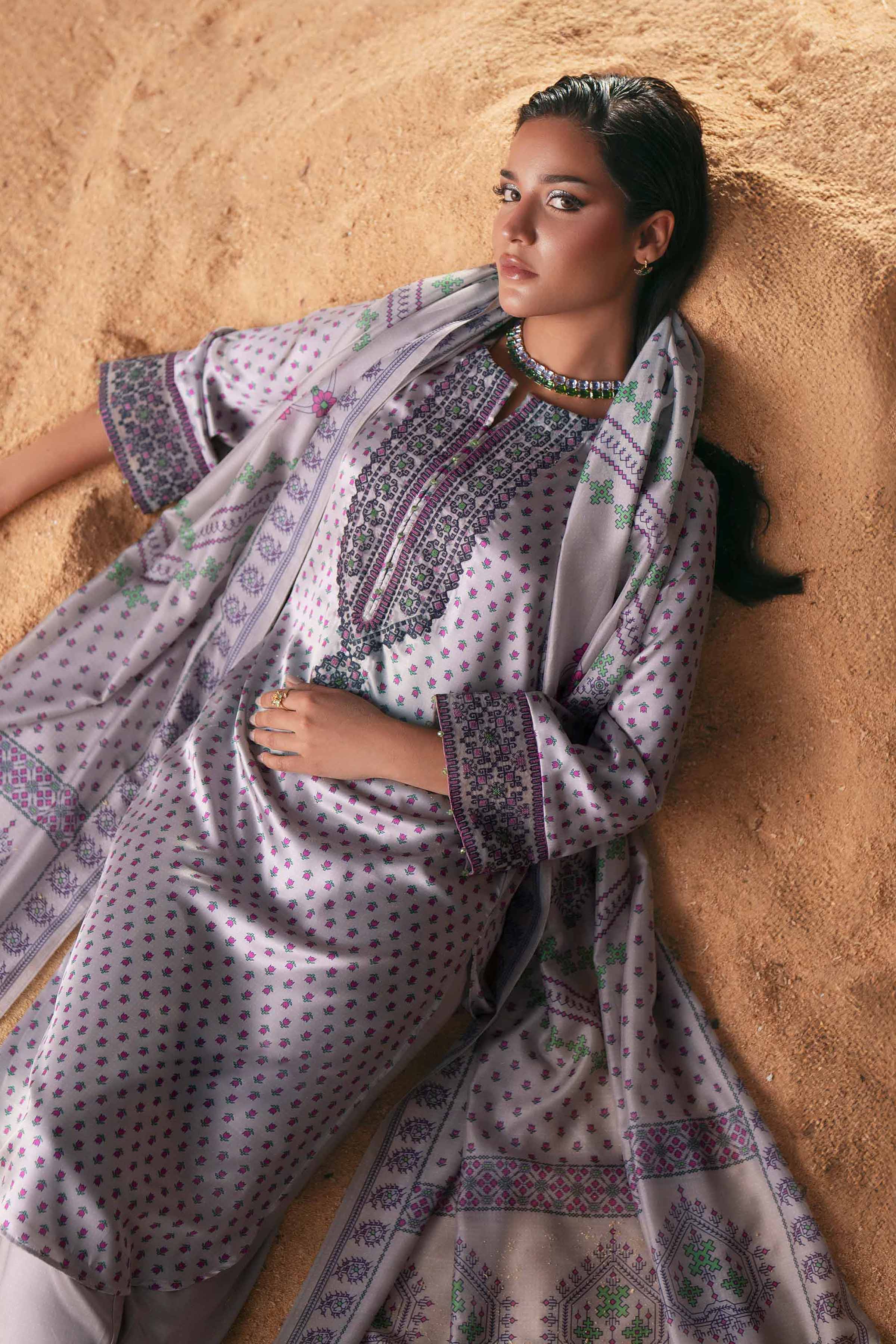 3 Piece - Printed Embroidered Suit - PW25-409