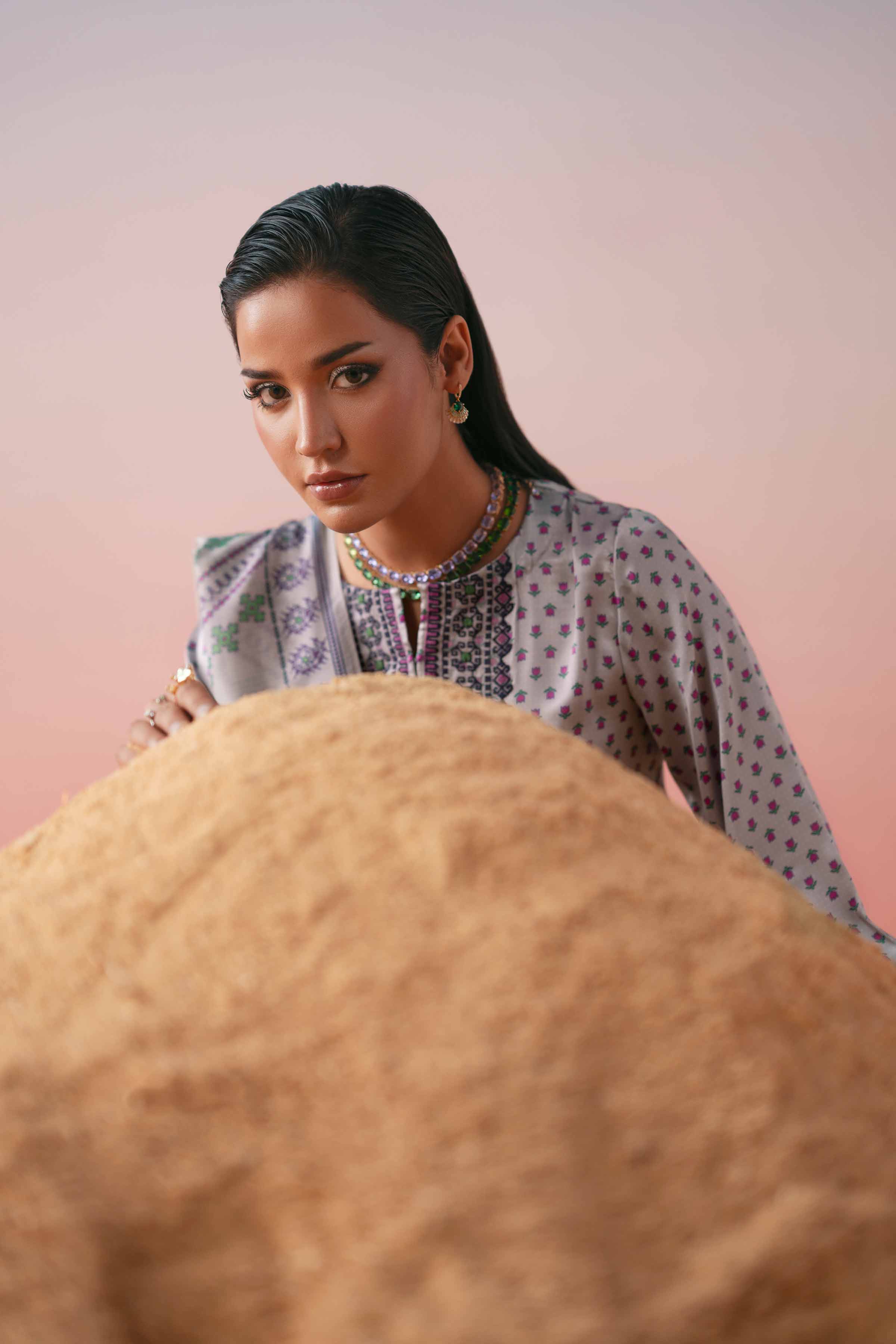 3 Piece - Printed Embroidered Suit - PW25-409