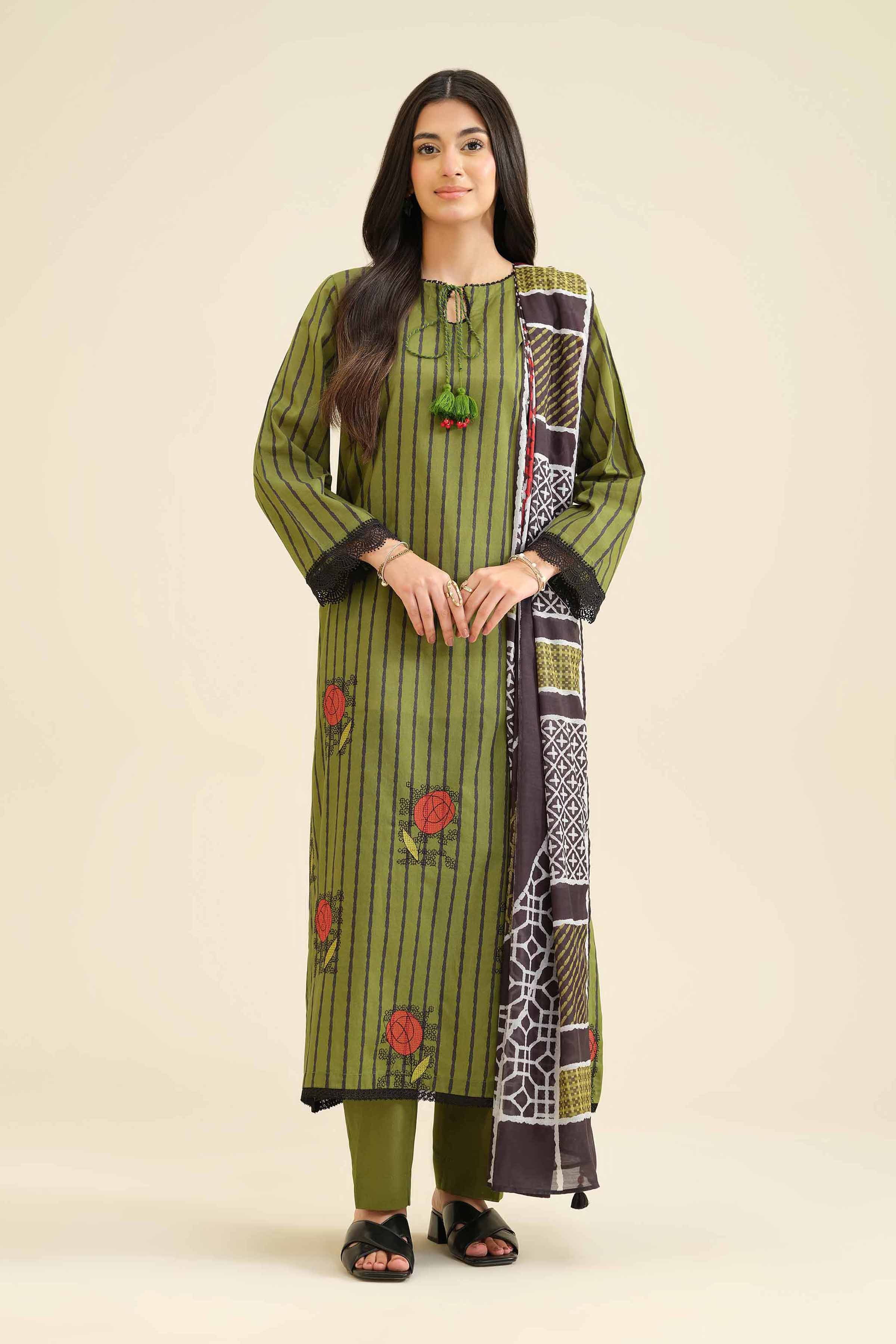 3 Piece - Printed Embroidered Suit - PW25-419