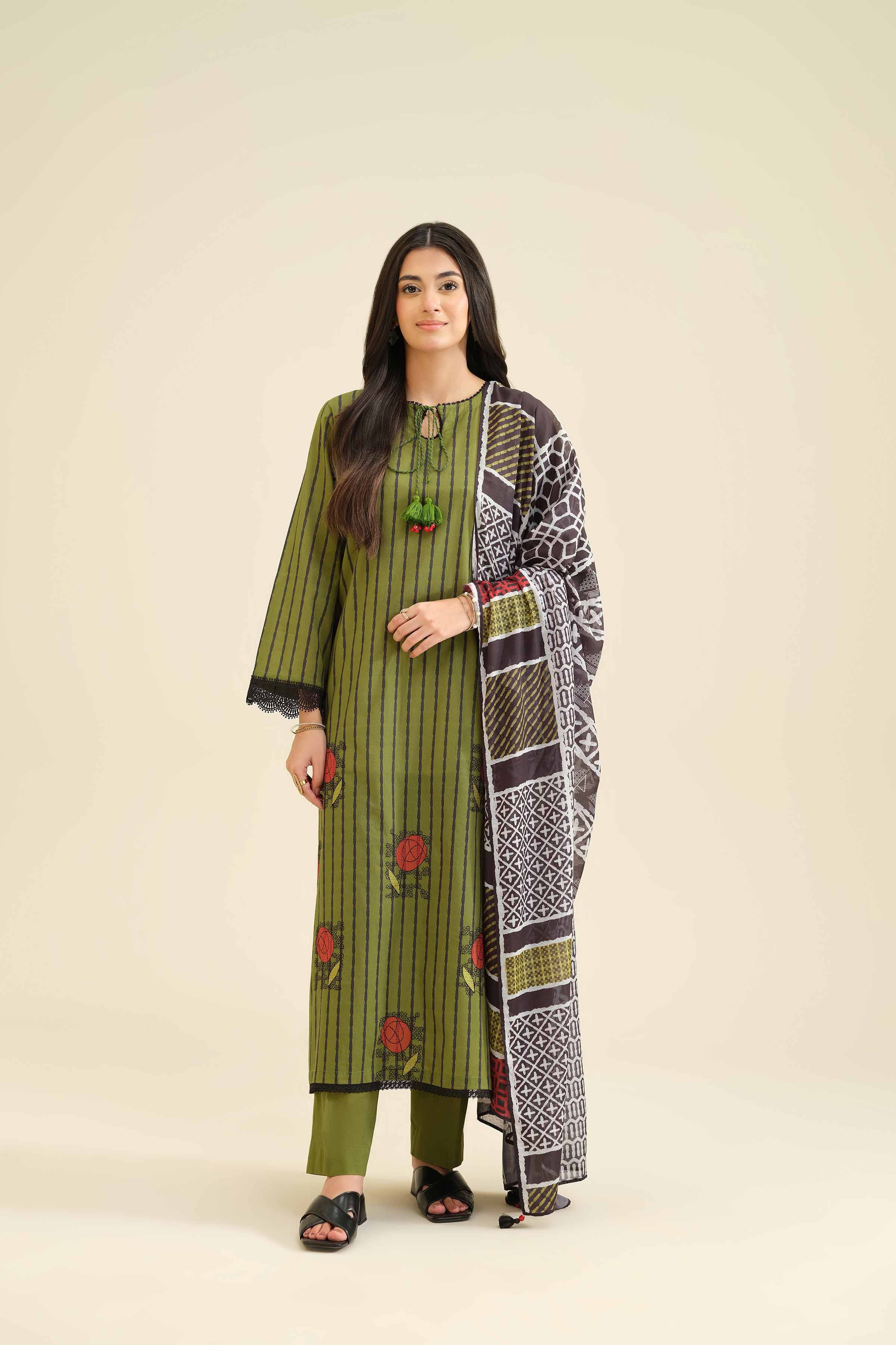 3 Piece - Printed Embroidered Suit - PW25-419