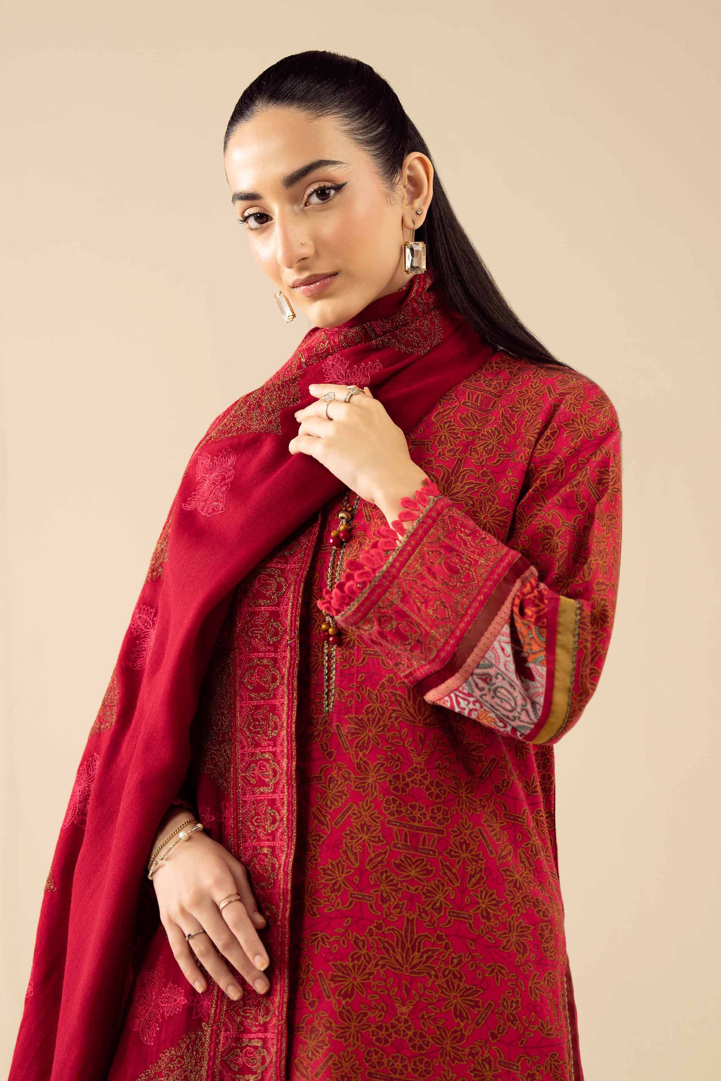 3 Piece - Printed Embroidered Suit - PW25-428