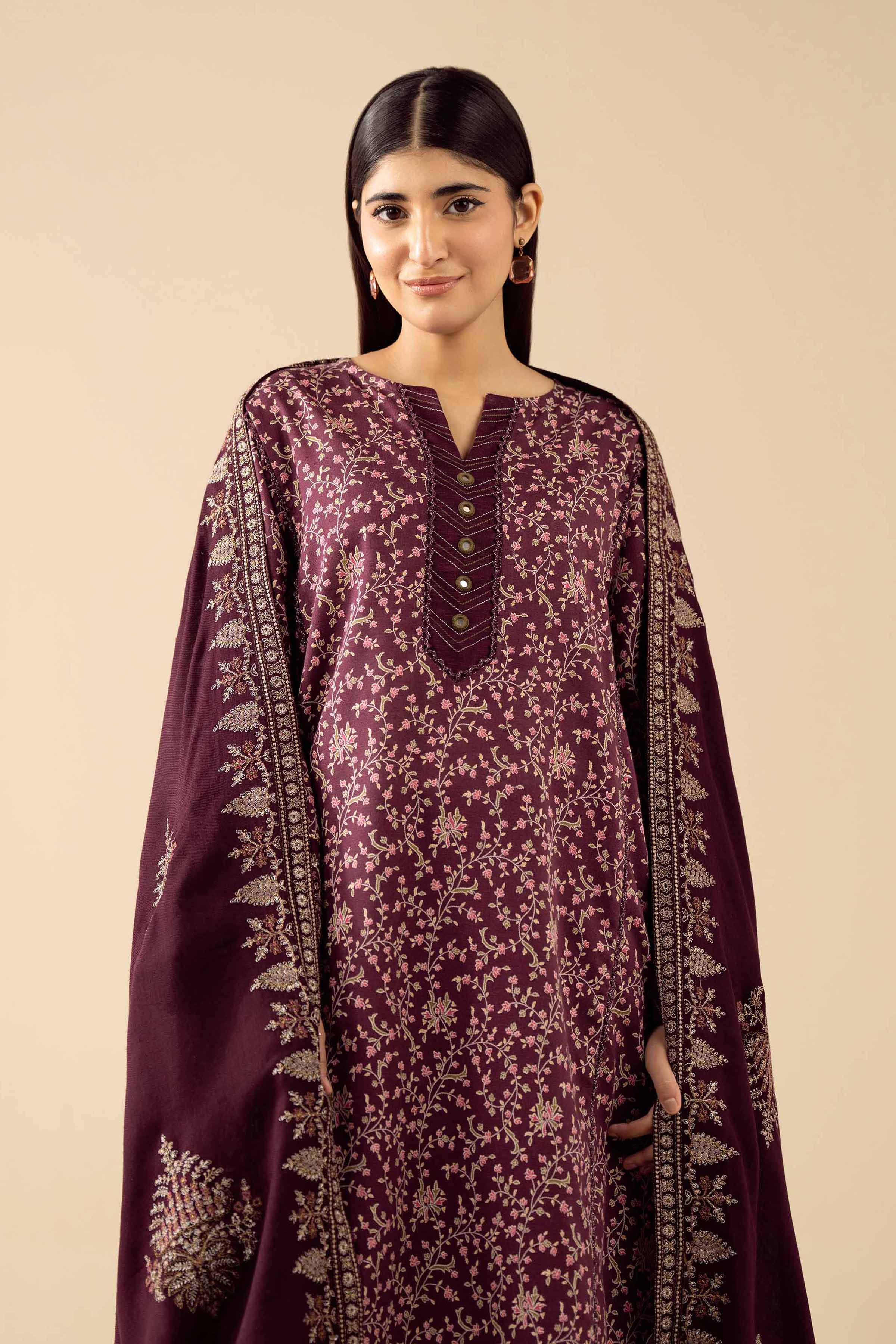 3 Piece - Printed Embroidered Suit - PW25-429