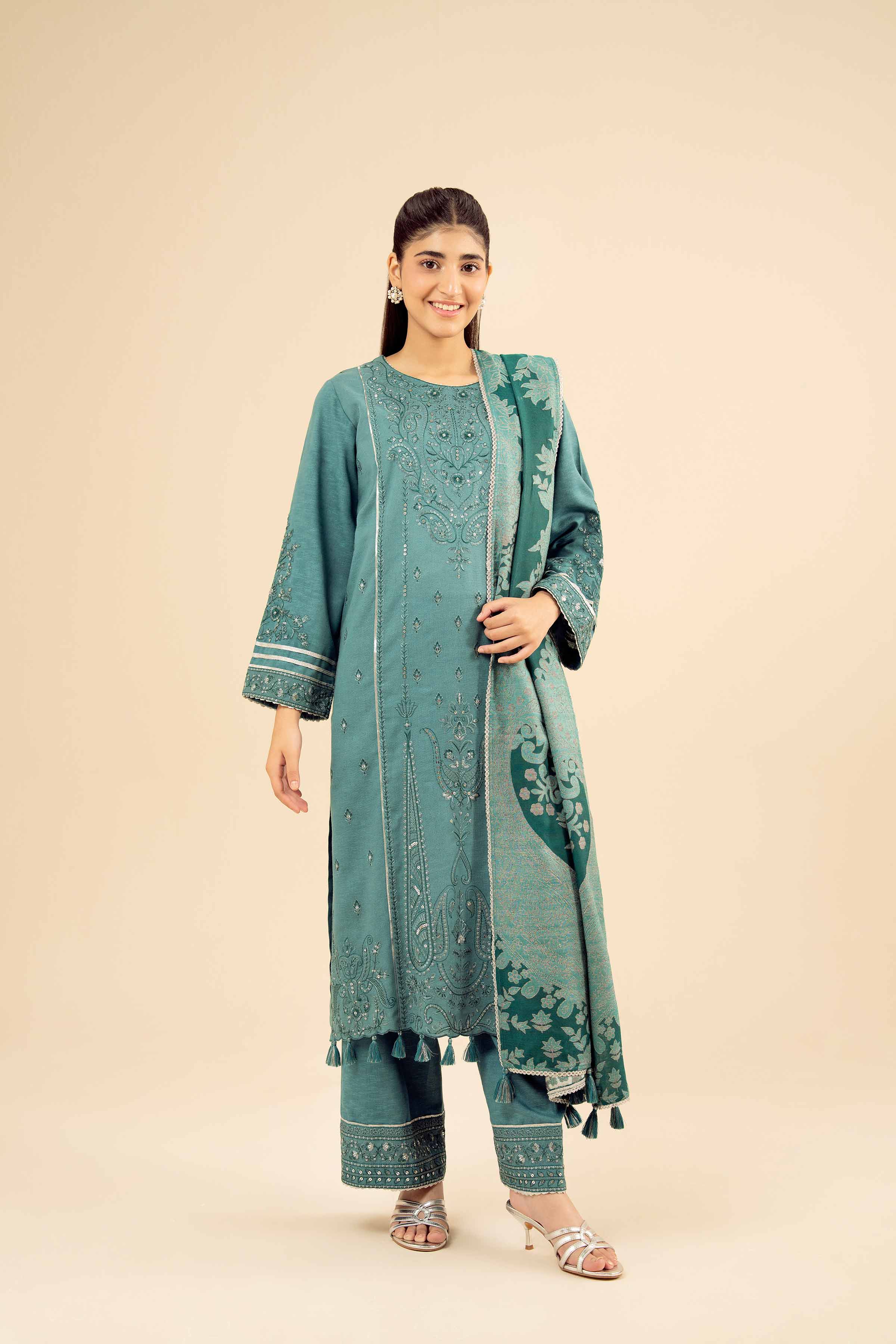 3 Piece - Embroidered Suit - PW25-435