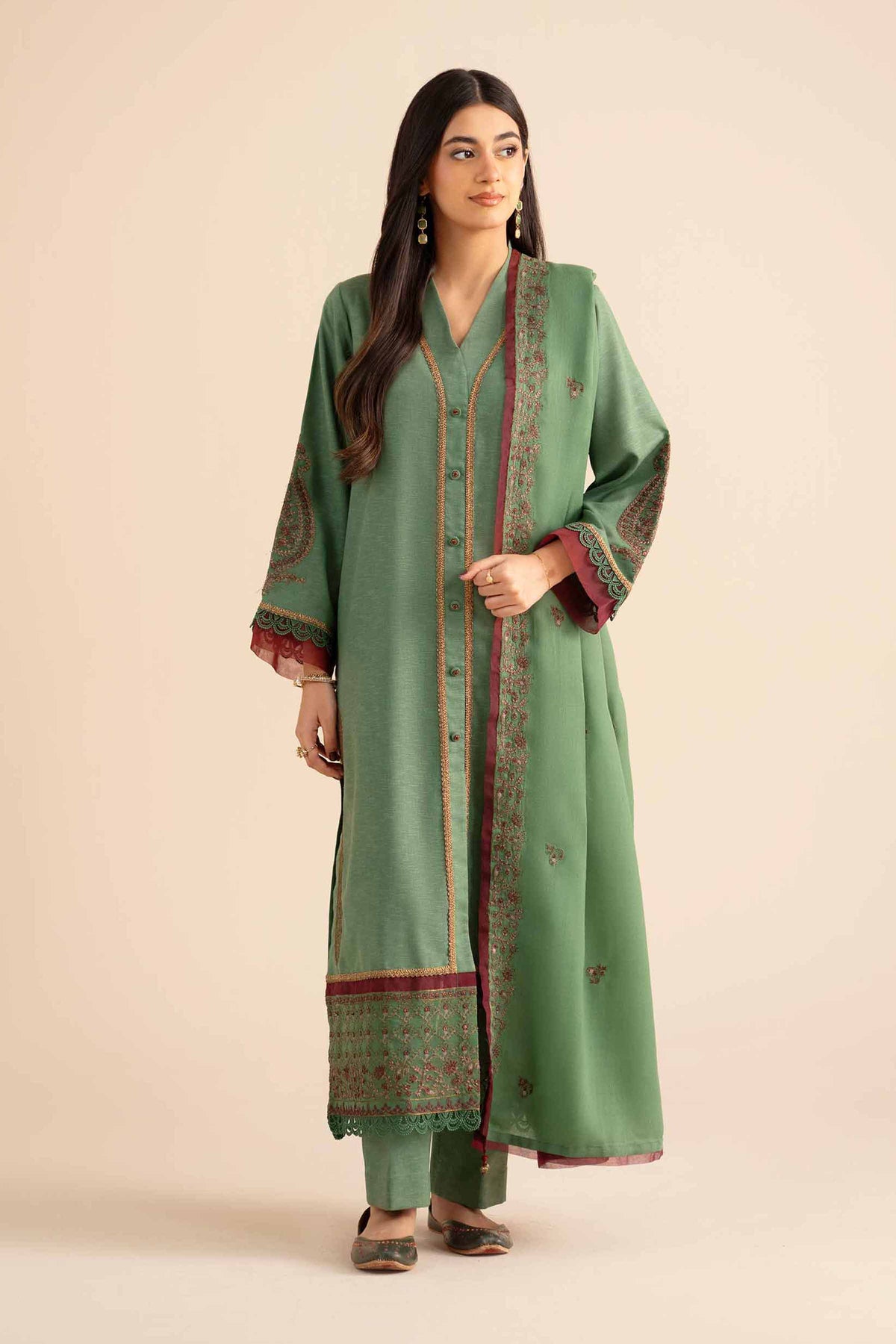 3 Piece - Embroidered Suit - PW25-440