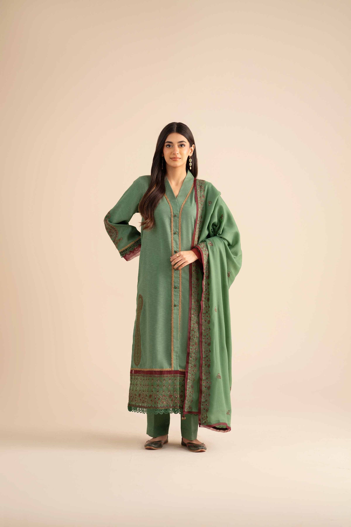 3 Piece - Embroidered Suit - PW25-440