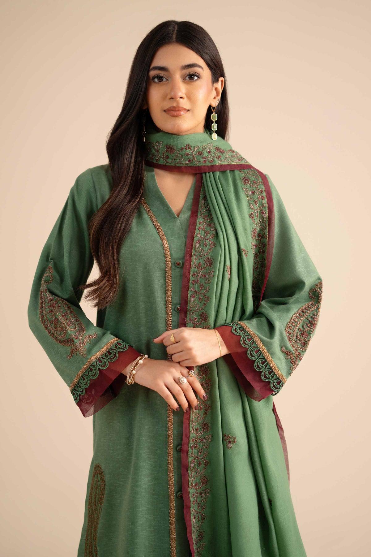 3 Piece - Embroidered Suit - PW25-440