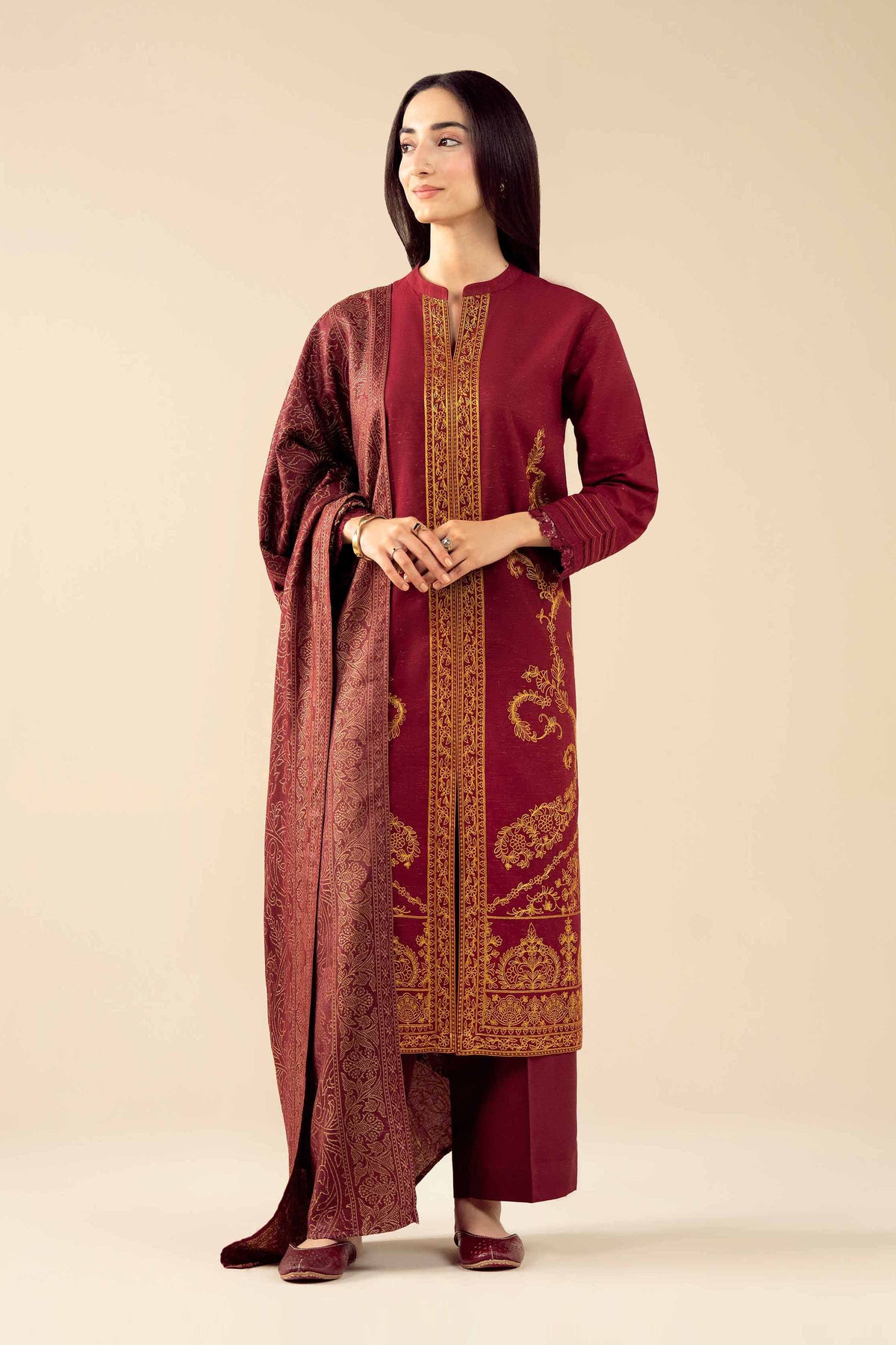 3 Piece - Embroidered Suit - PW25-458