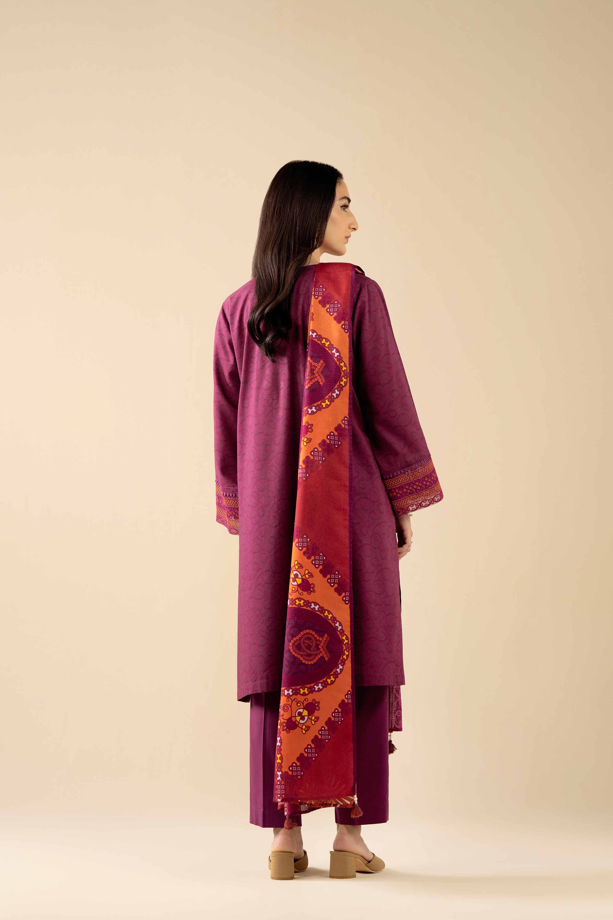 3 Piece - Printed Embroidered Suit - PW25-464