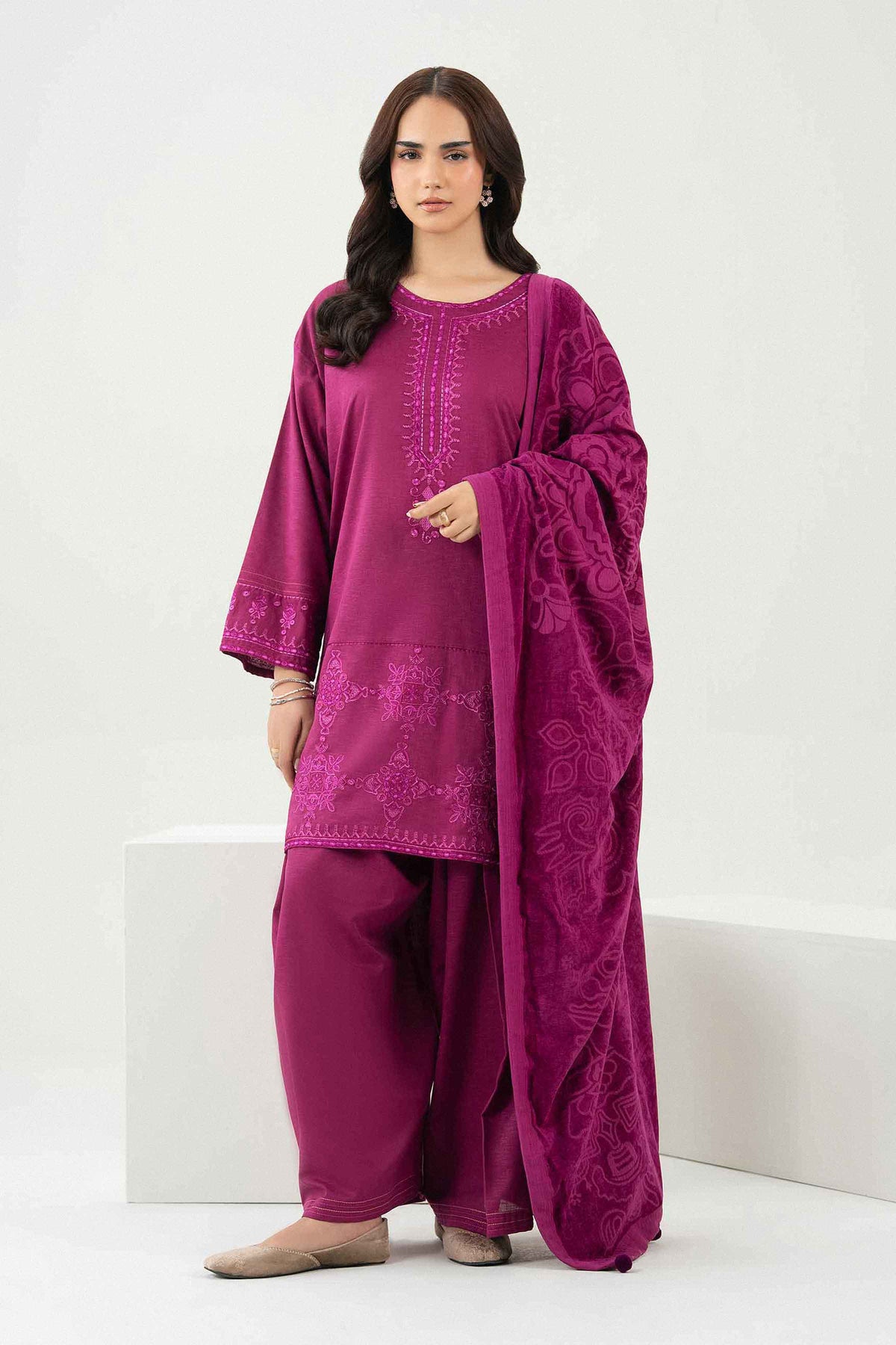 3 Piece - Embroidered Suit - PW25-485