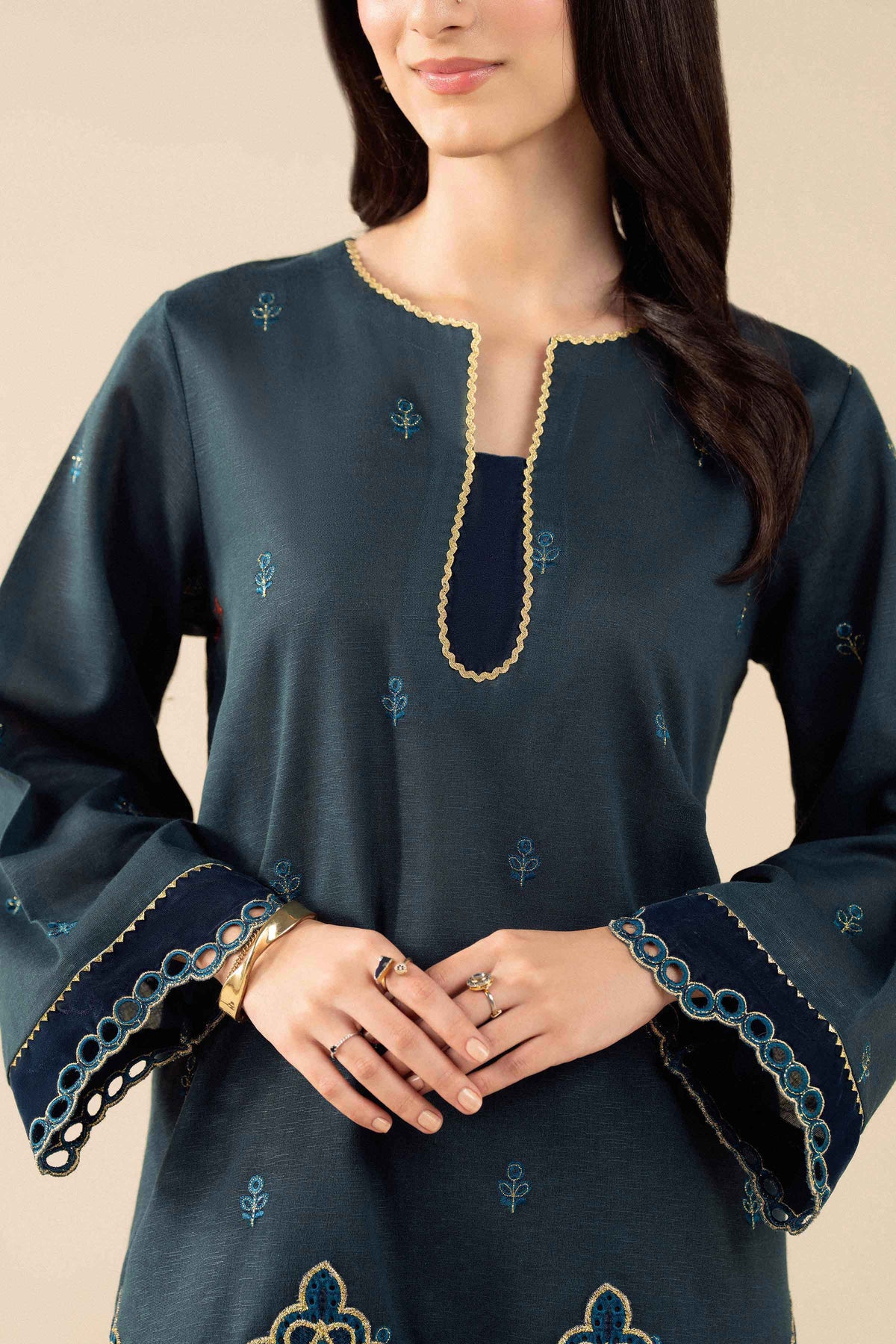 Teal 3 Piece - Embroidered Suit - PW25-490