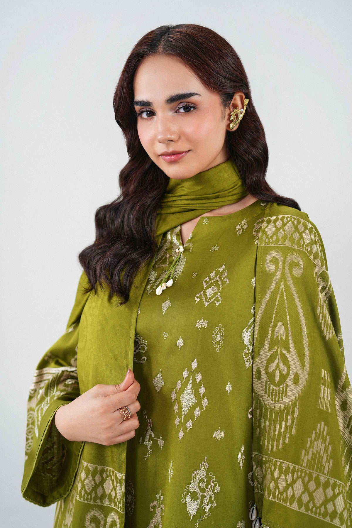 3 Piece - Printed Embroidered Suit - PW25-501