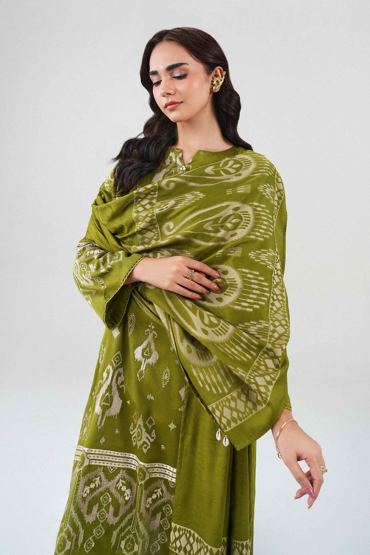 3 Piece - Printed Embroidered Suit - PW25-501