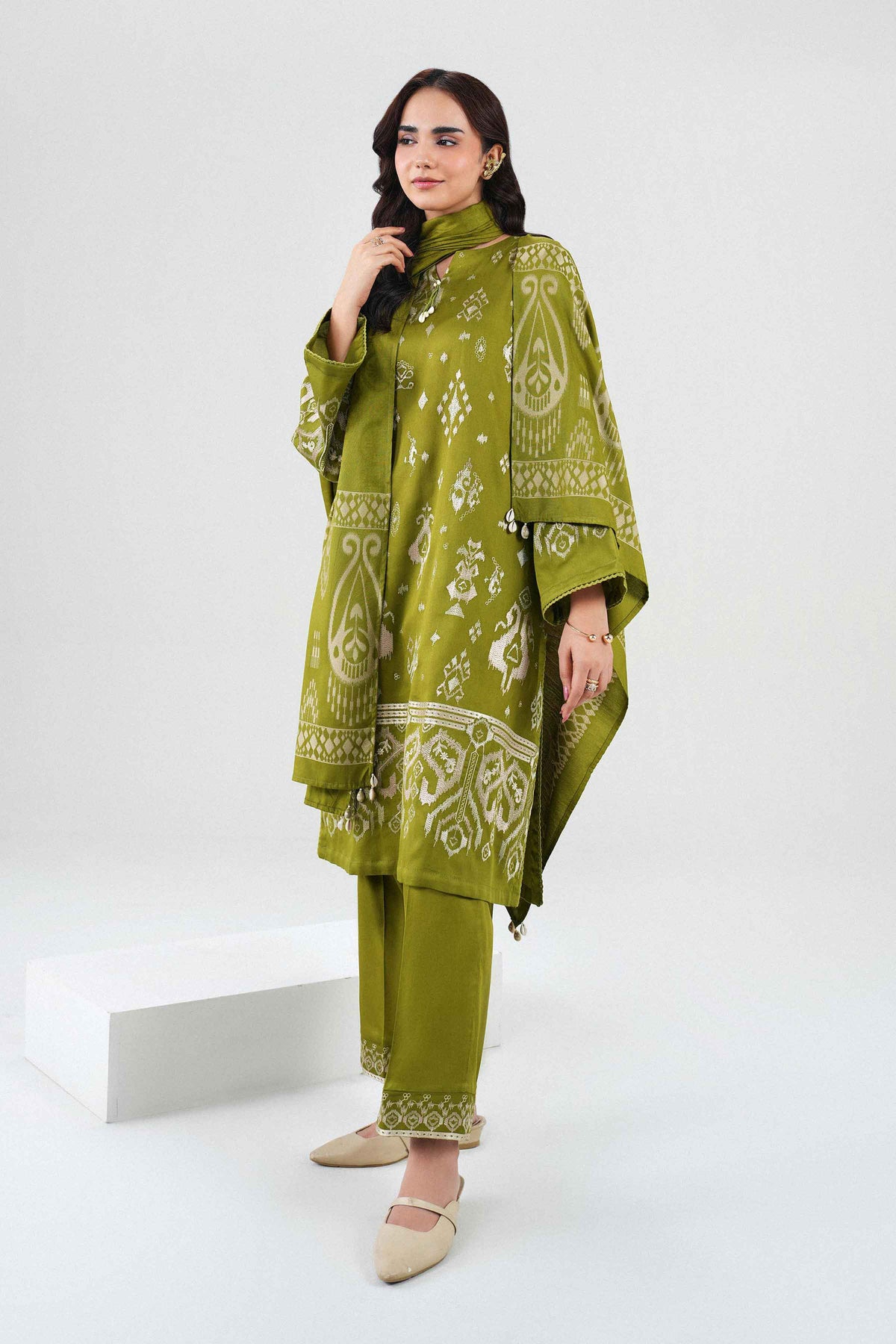 3 Piece - Printed Embroidered Suit - PW25-501