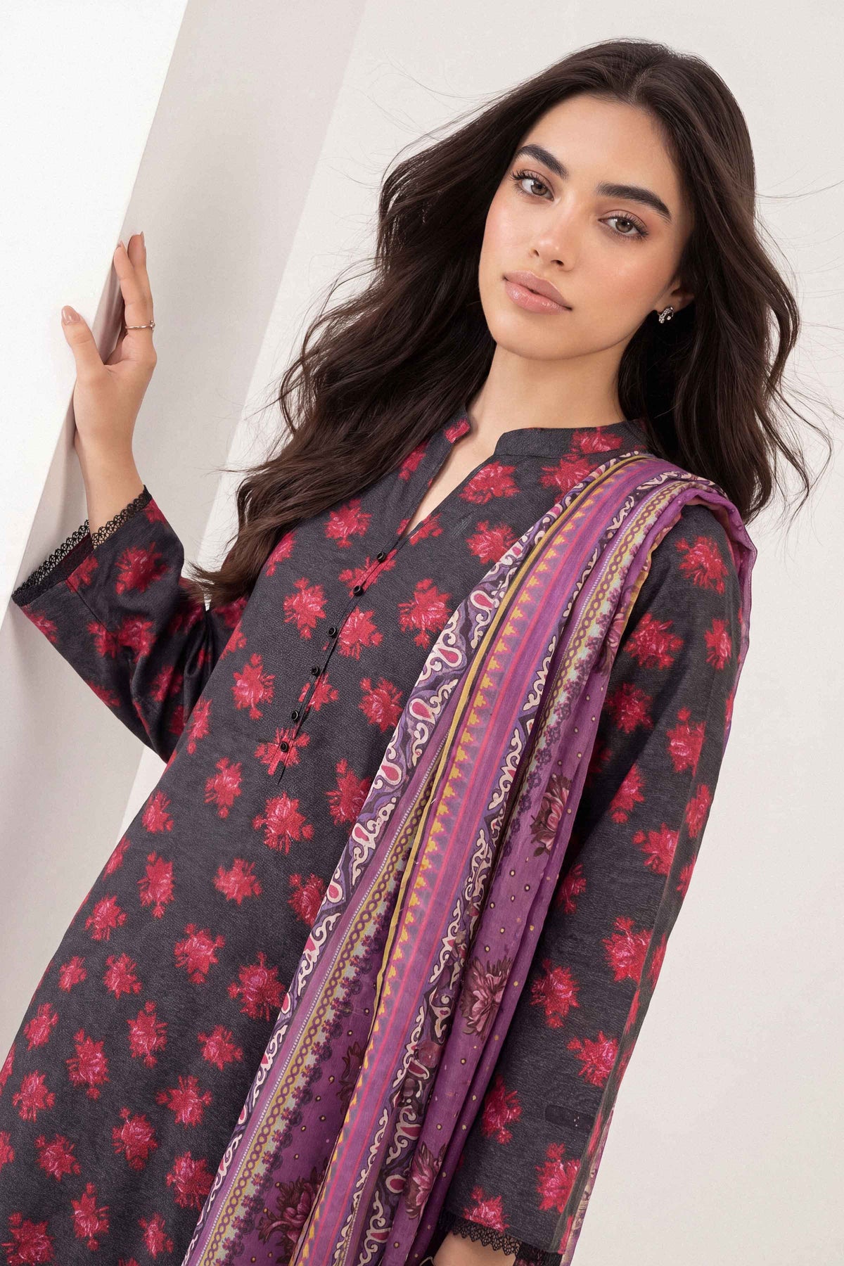 3 PIECE - PRINTED EMBROIDERED SUIT - PW25-518