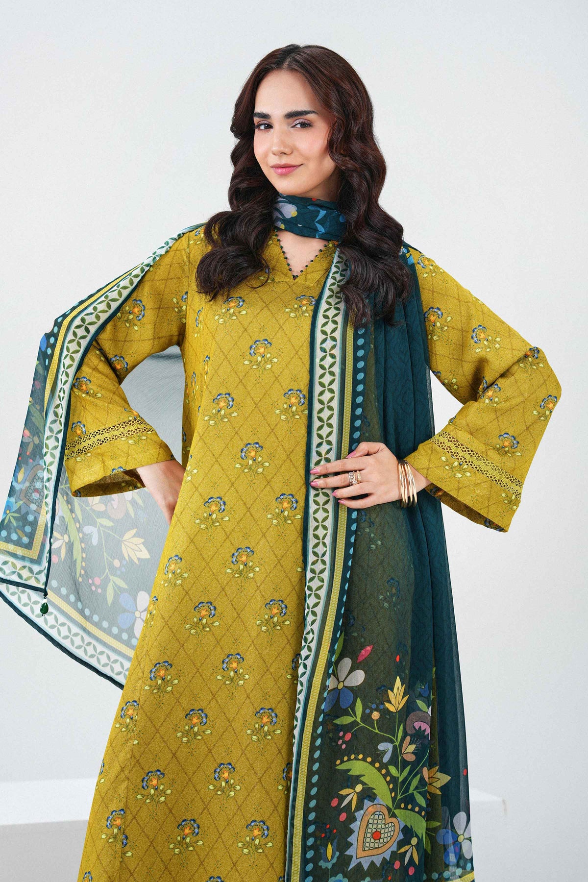 Mustard 3 Piece - Printed Suit - PW25-519