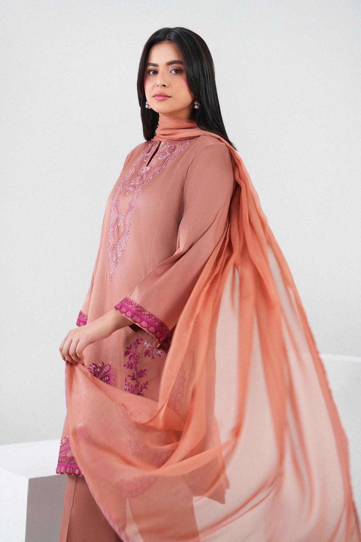 3 Piece - Printed Embroidered Suit - PW25-529