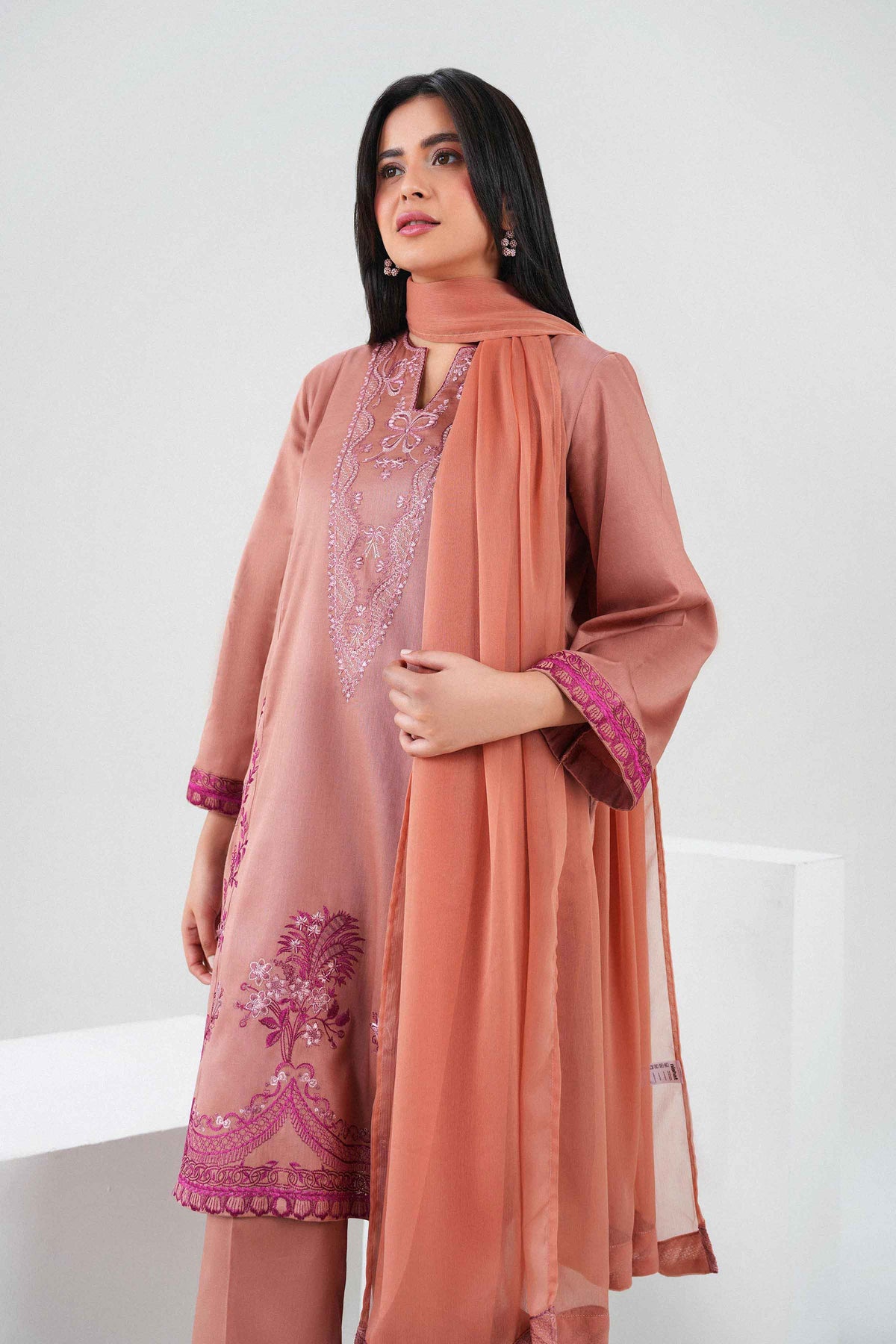 3 Piece - Printed Embroidered Suit - PW25-529