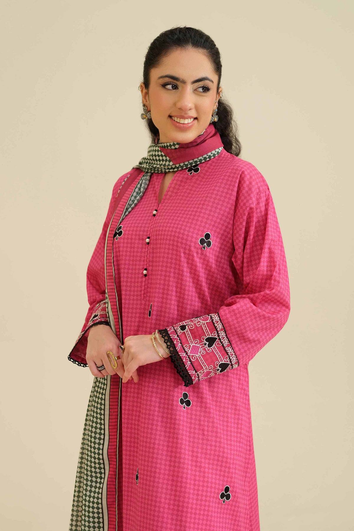 2 Piece - Printed Embroidered Suit - PW25-56