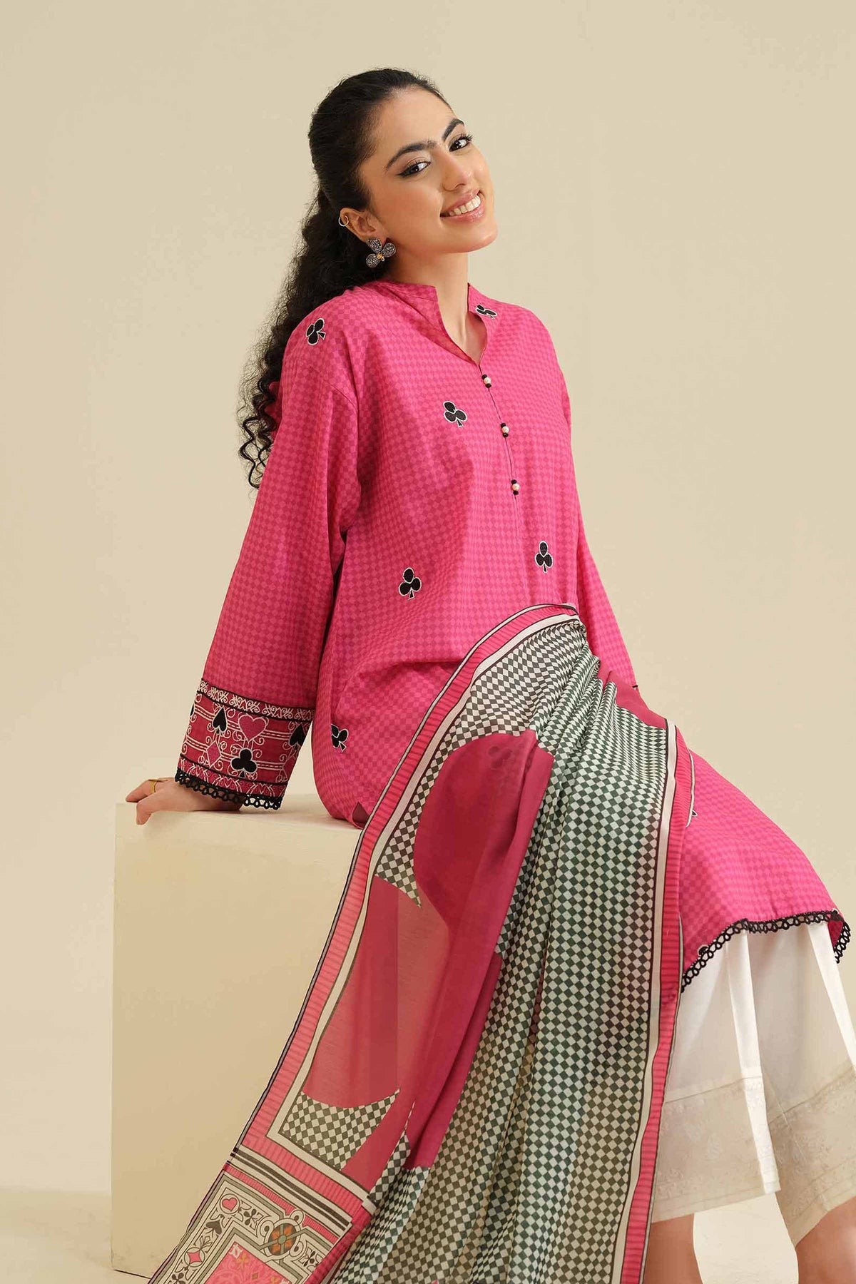 2 Piece - Printed Embroidered Suit - PW25-56