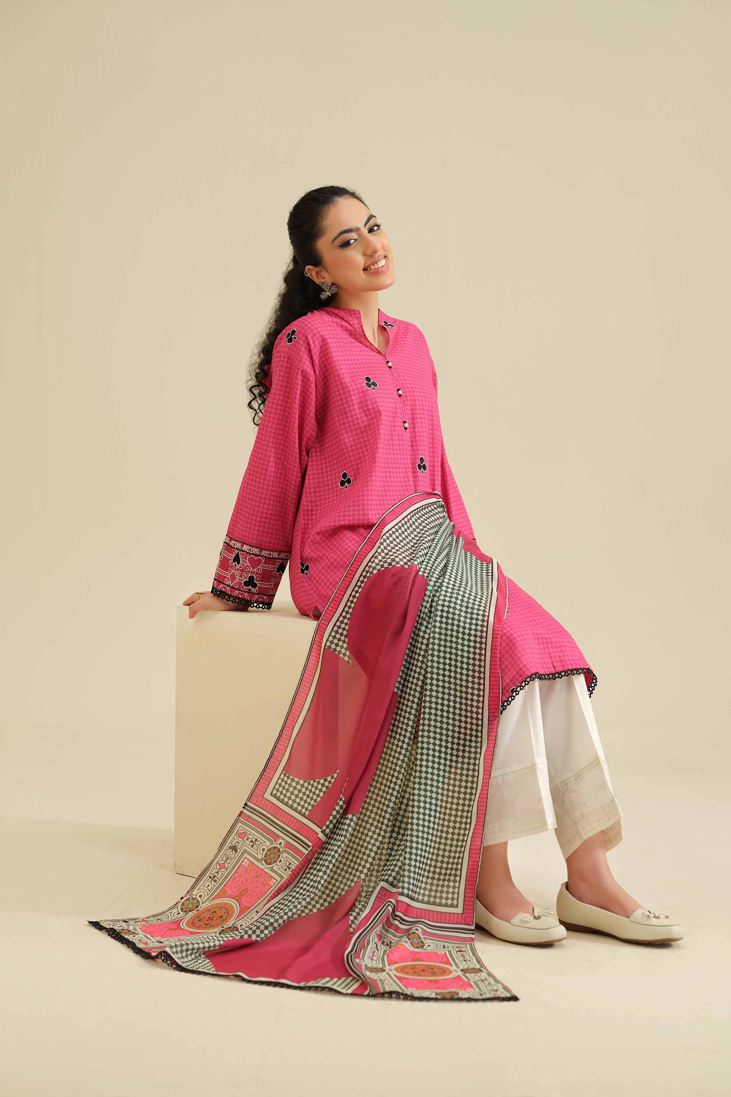 2 Piece - Printed Embroidered Suit - PW25-56