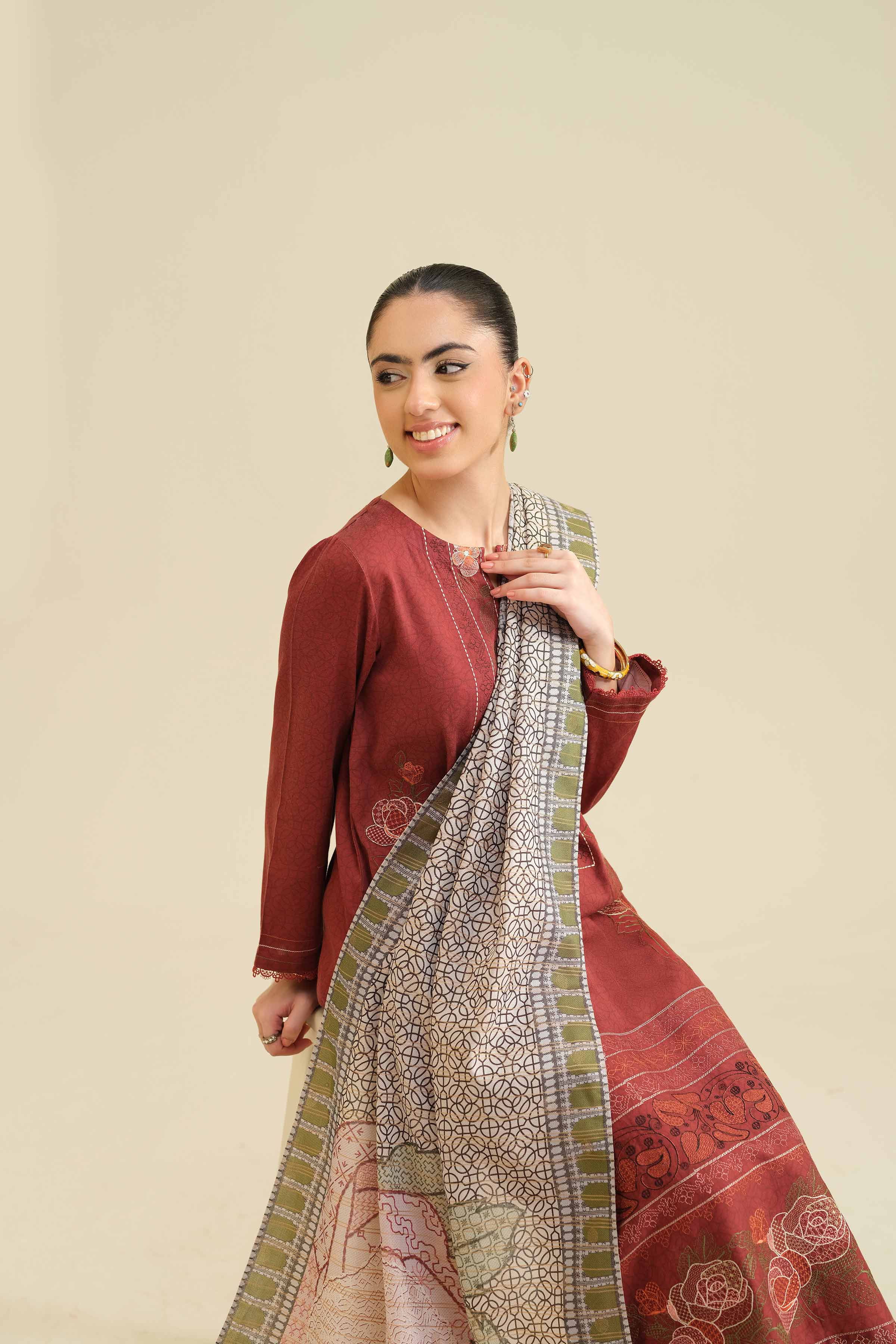 2 Piece - Printed Embroidered Suit - PW25-74