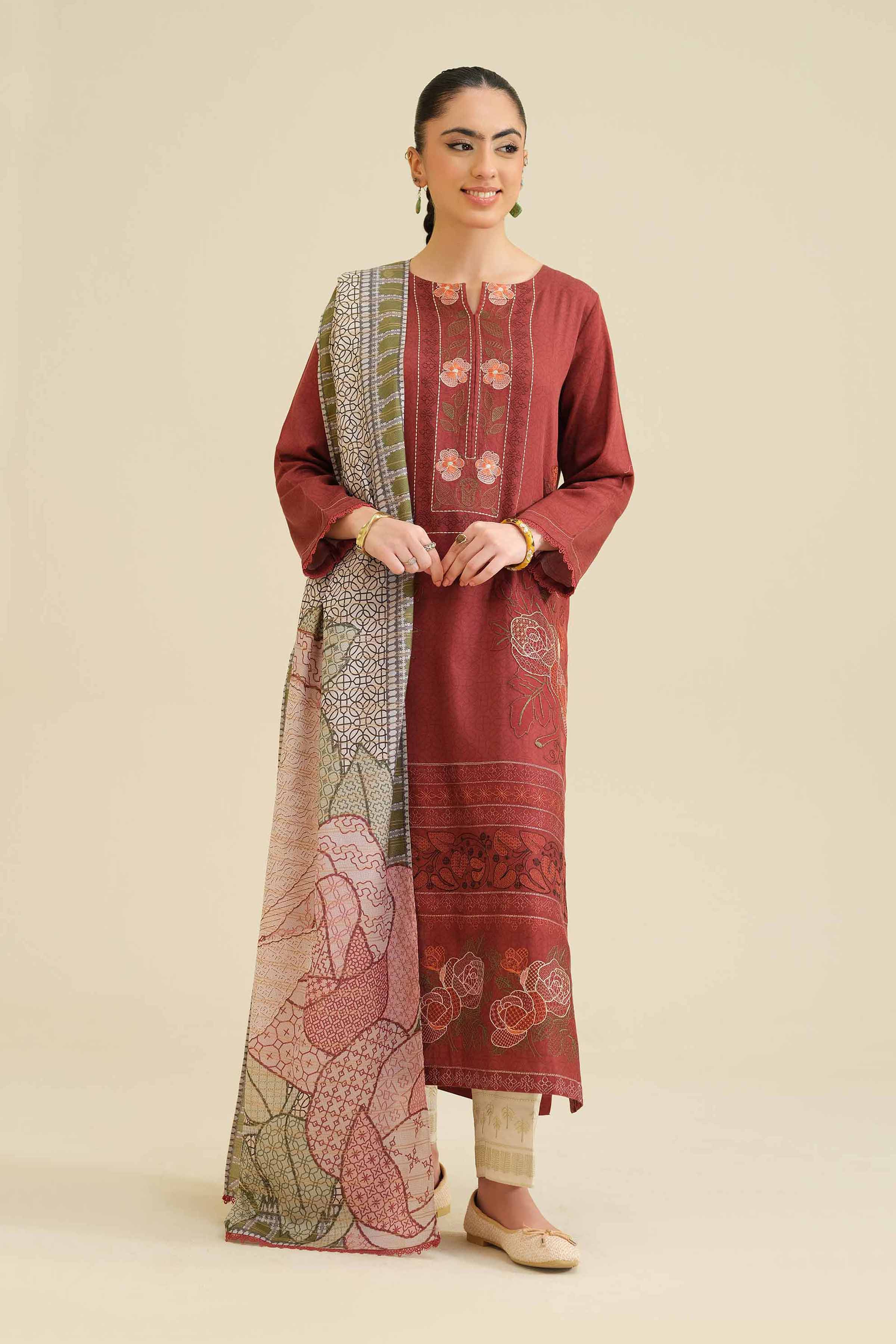 2 Piece - Printed Embroidered Suit - PW25-74