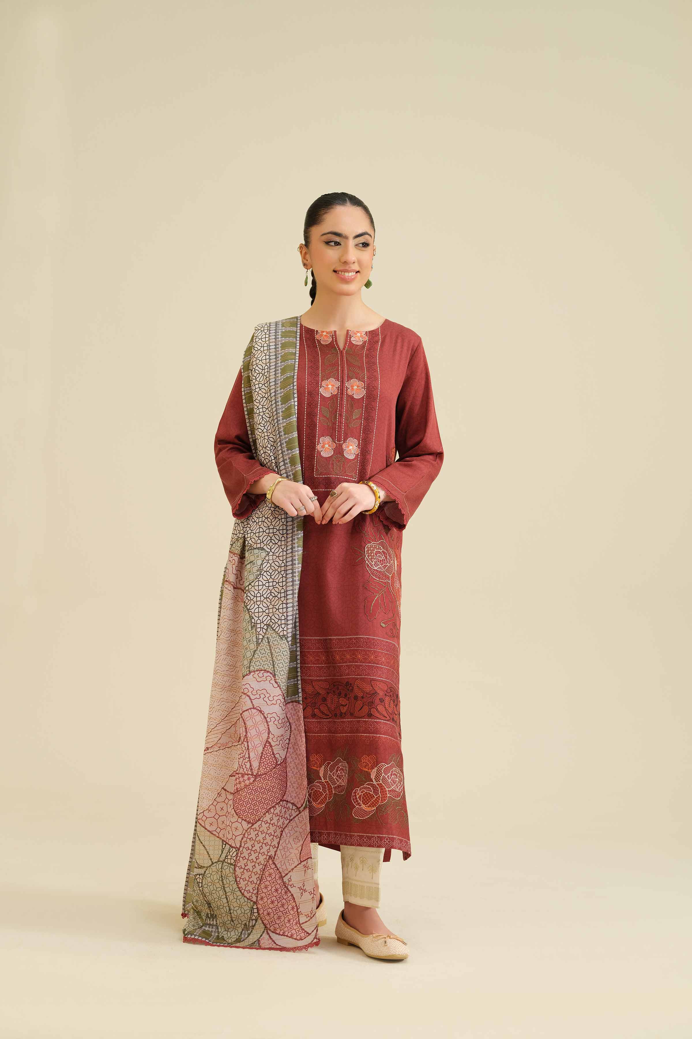 2 Piece - Printed Embroidered Suit - PW25-74