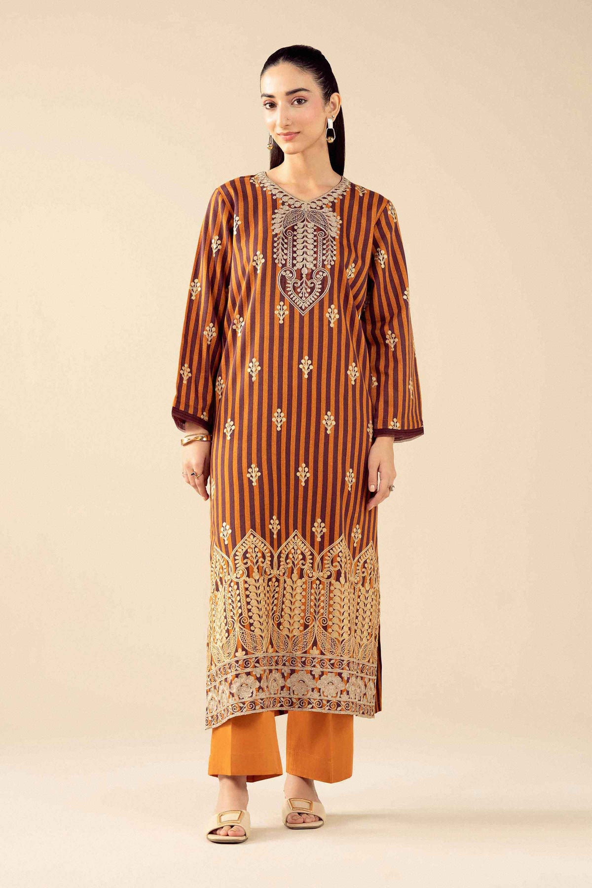 3 Piece - Printed Embroidered Suit - PW25-84