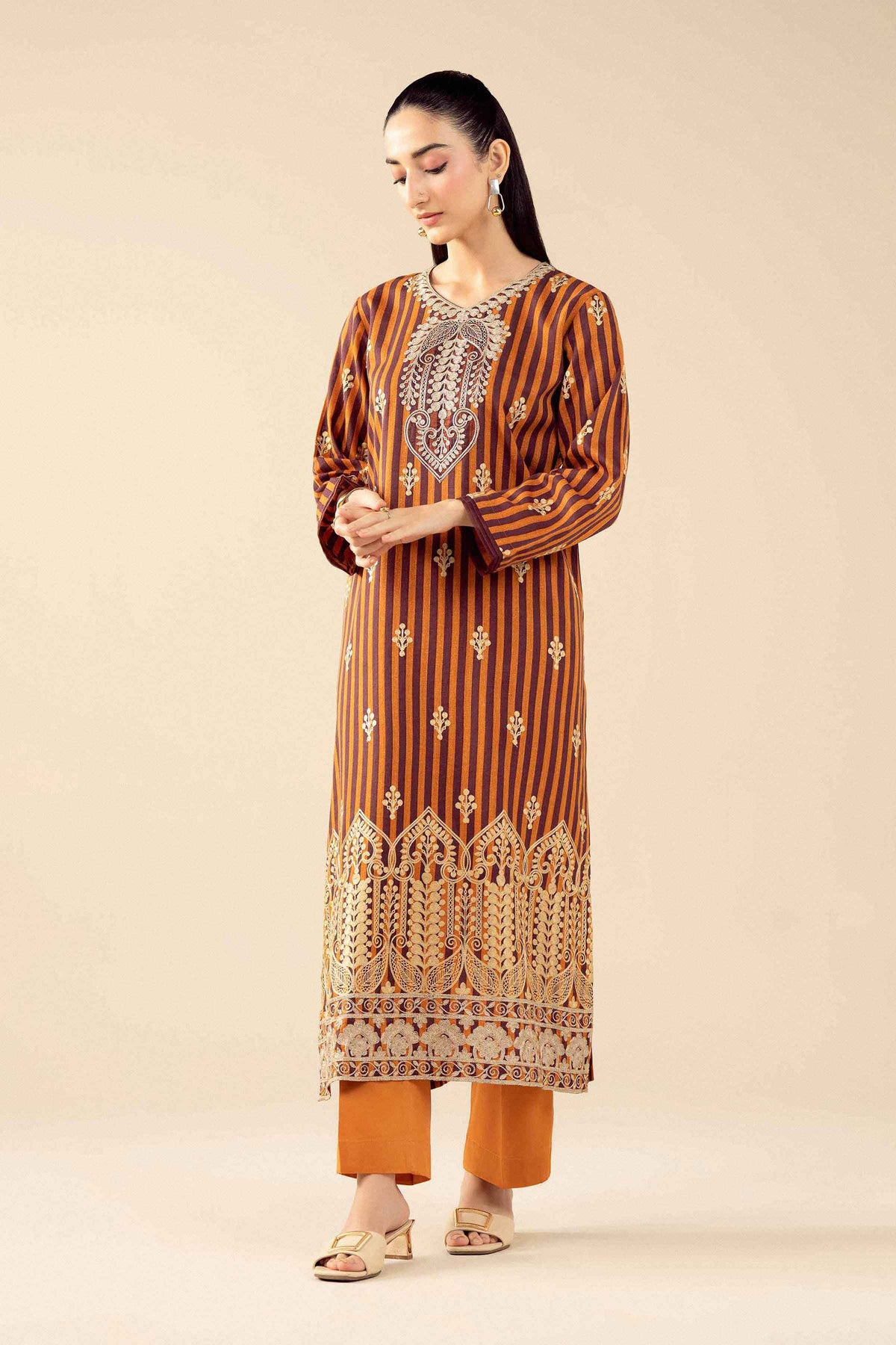 3 Piece - Printed Embroidered Suit - PW25-84