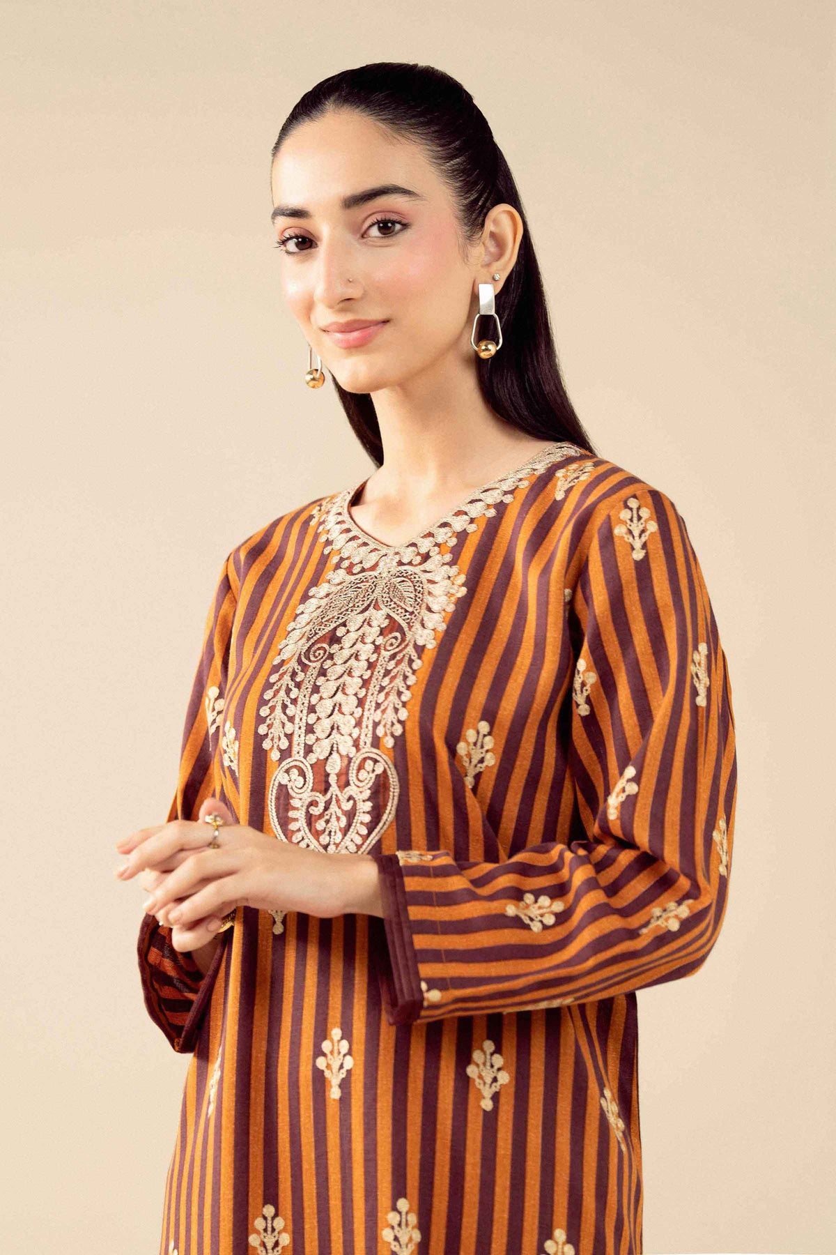 3 Piece - Printed Embroidered Suit - PW25-84