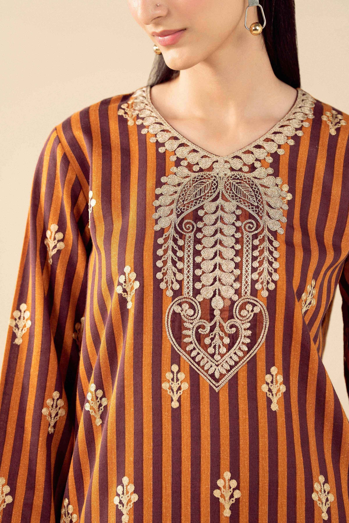 3 Piece - Printed Embroidered Suit - PW25-84