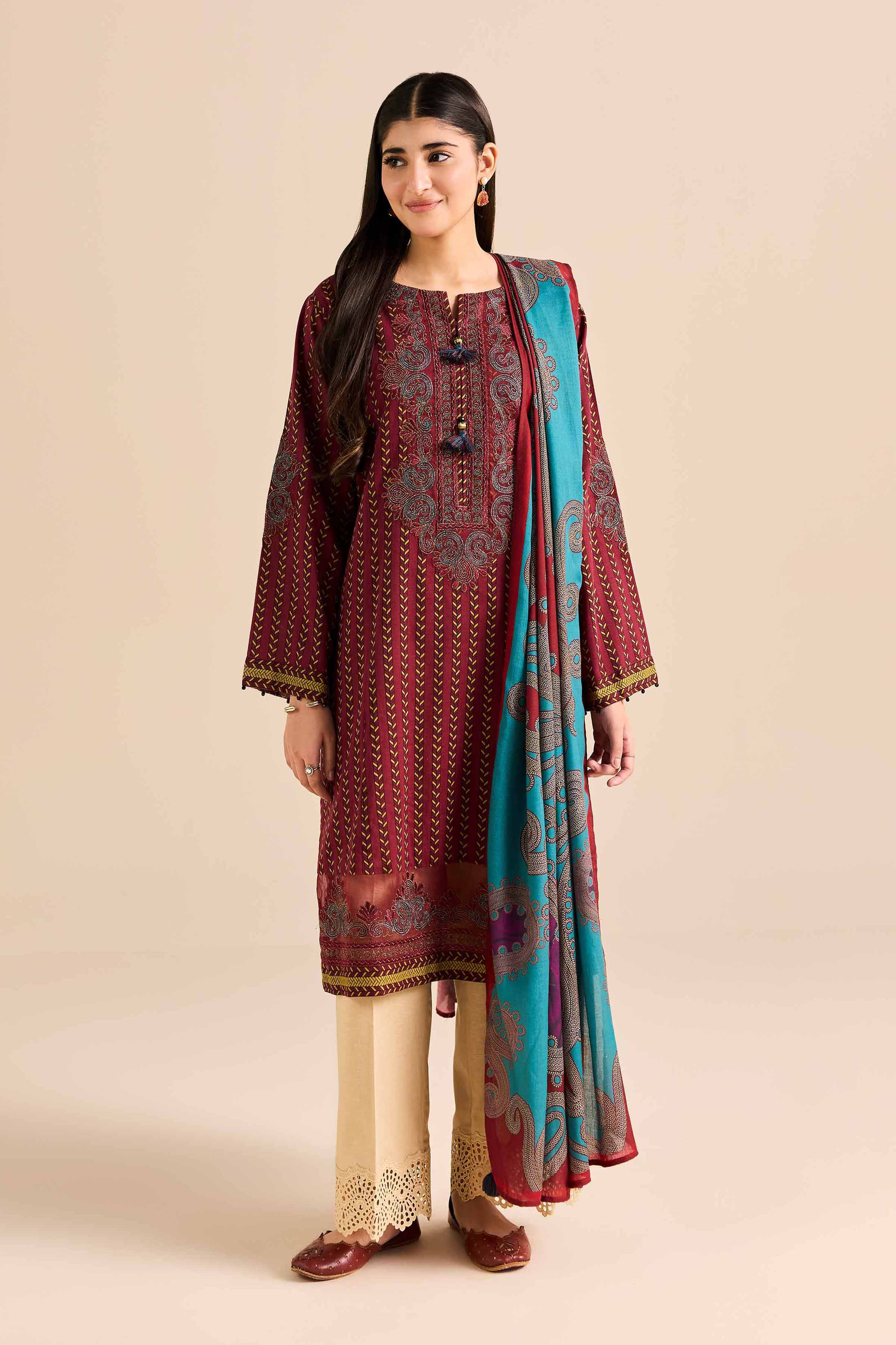 2 Piece - Printed Embroidered Suit - PW25-91