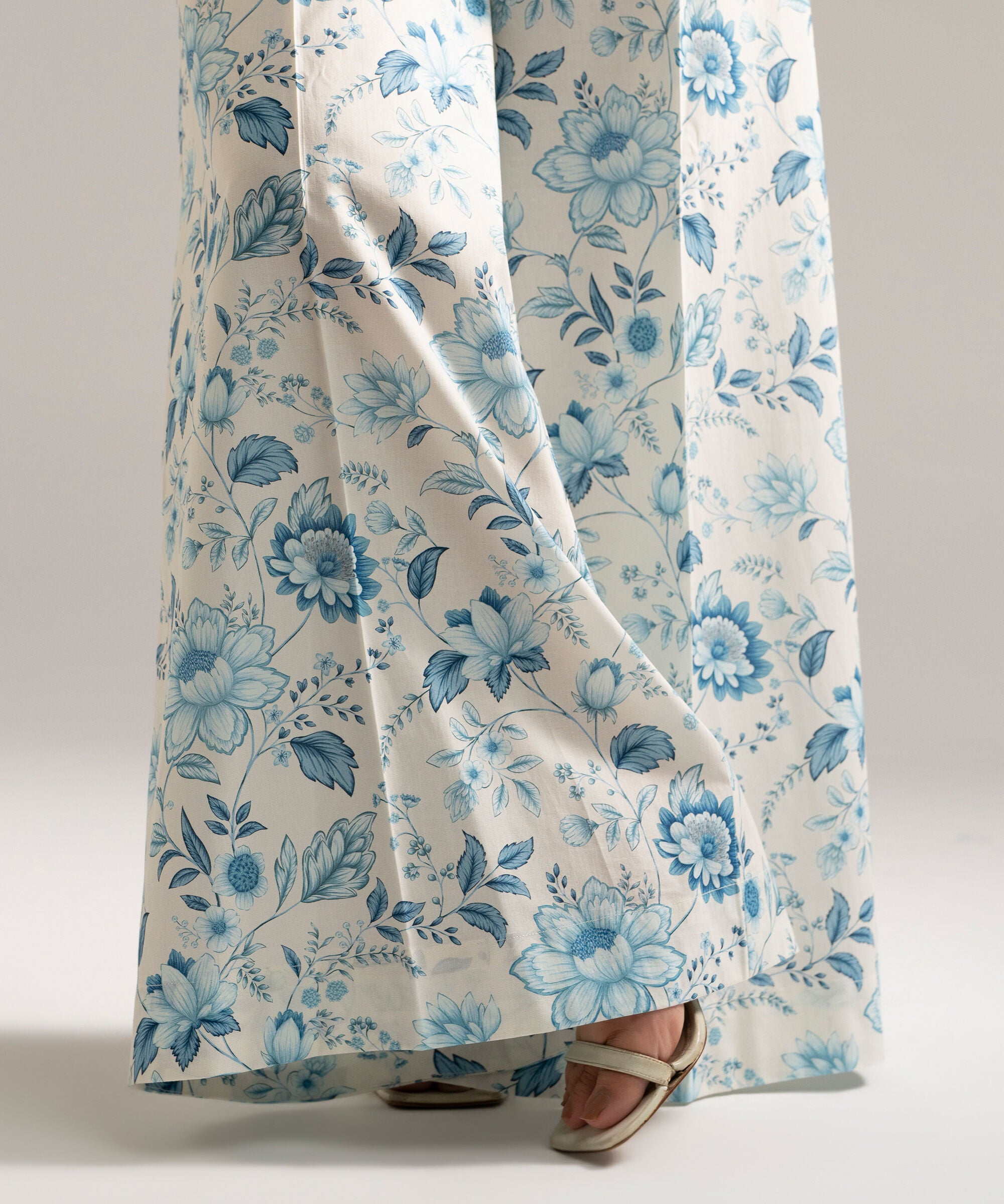 Women's RTW Cambric Printed White Flared Pants