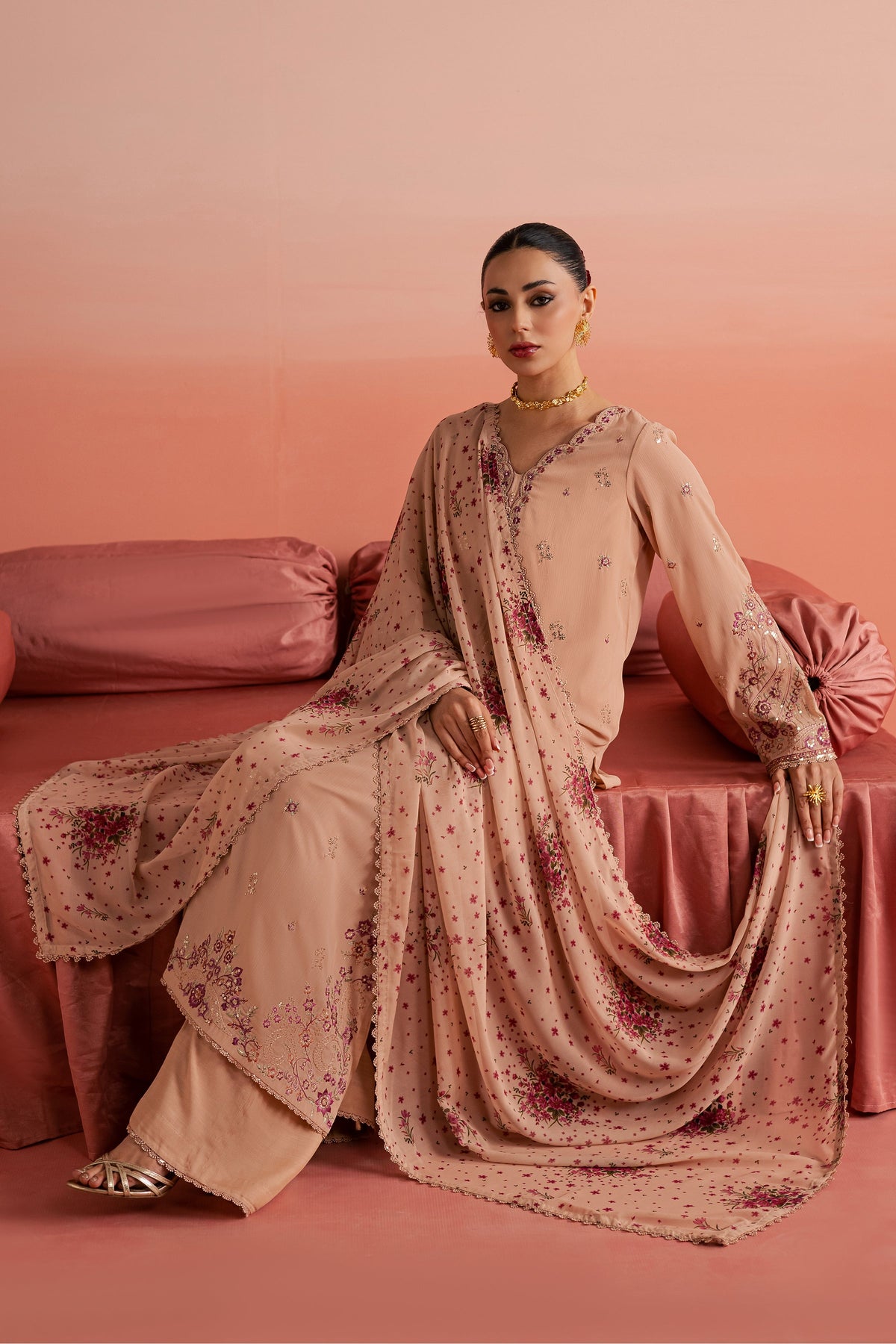 Peach Reem 3Pc - Festive Luxe Pret