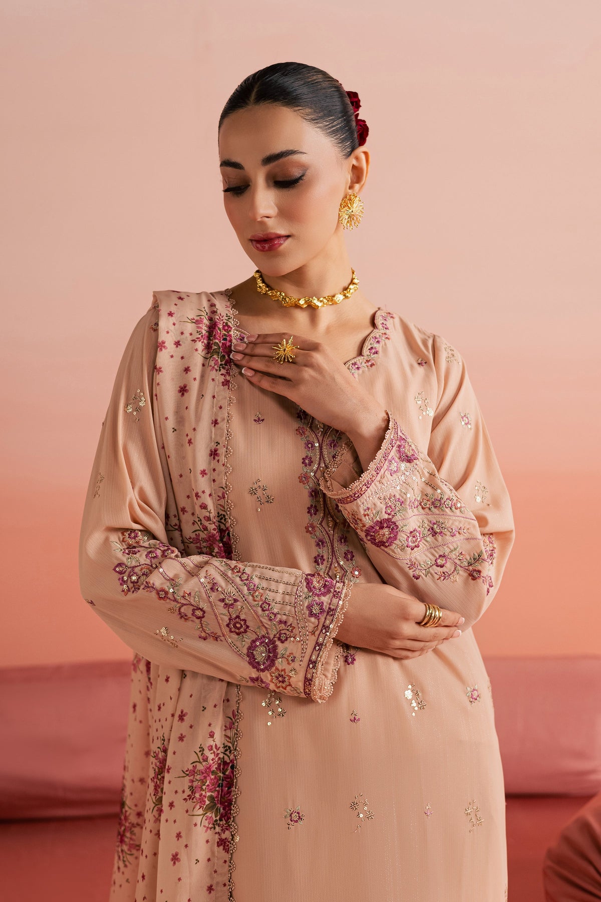 Peach Reem 3Pc - Festive Luxe Pret