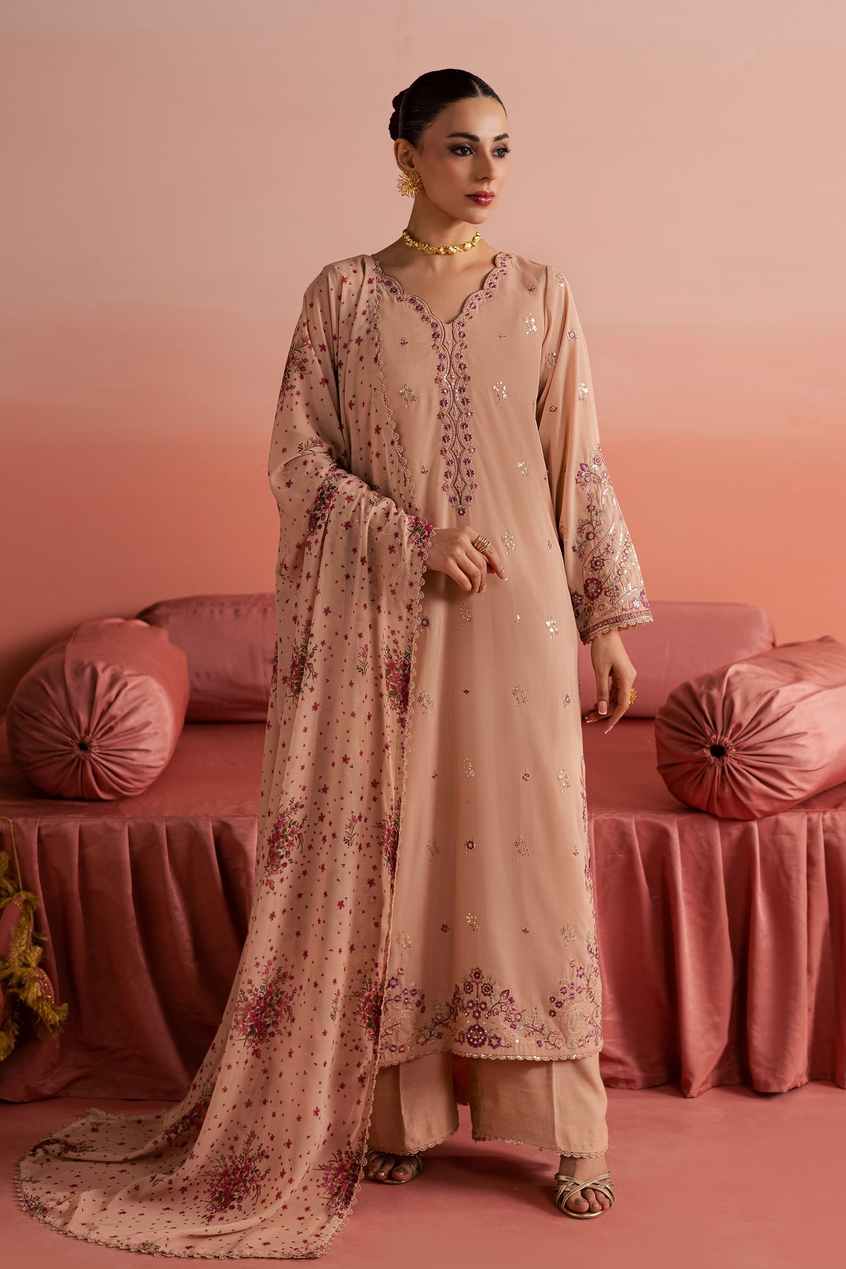 Peach Reem 3Pc - Festive Luxe Pret