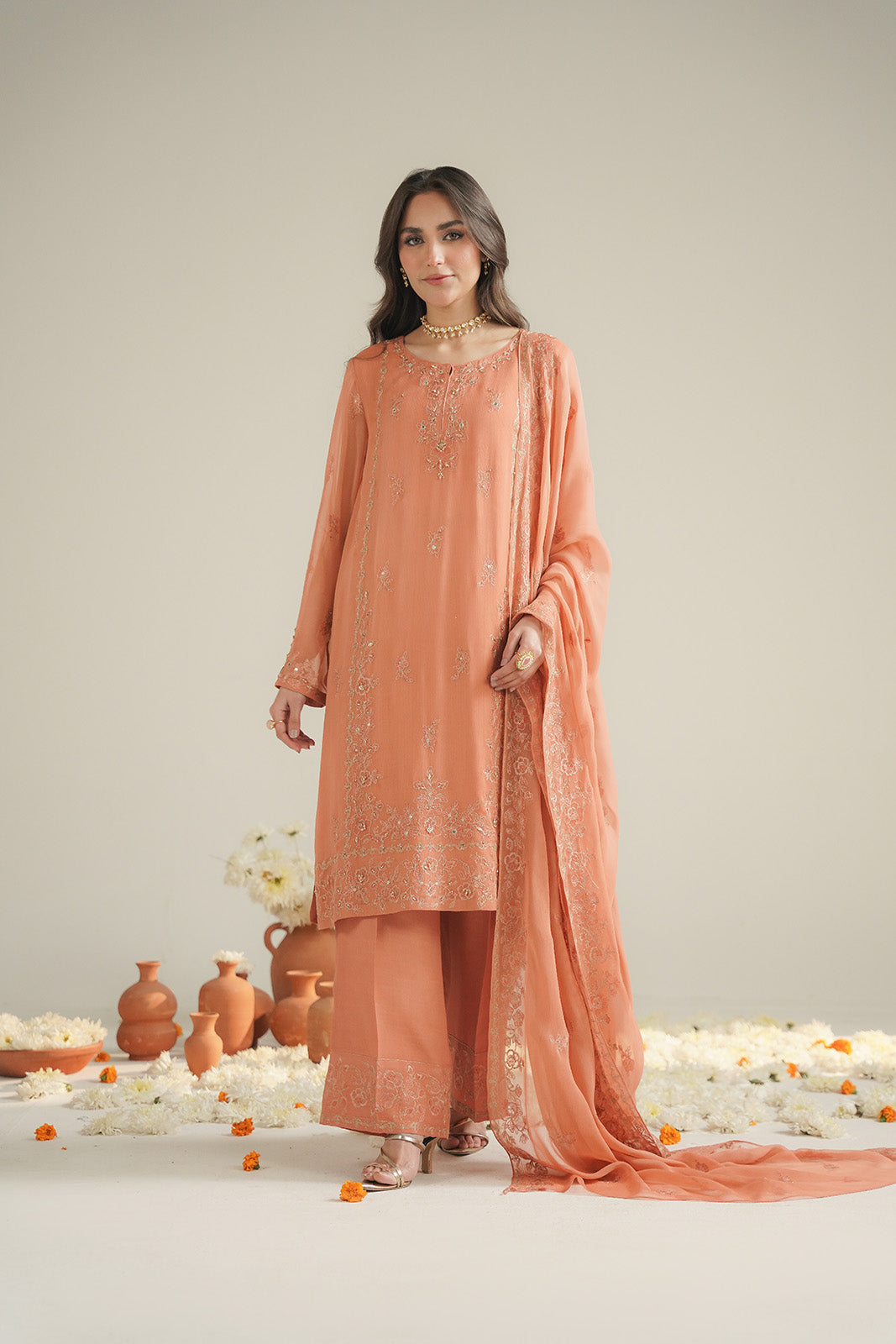 3 Piece Chiffon Embroidered Unstitched Suit (UF0039)